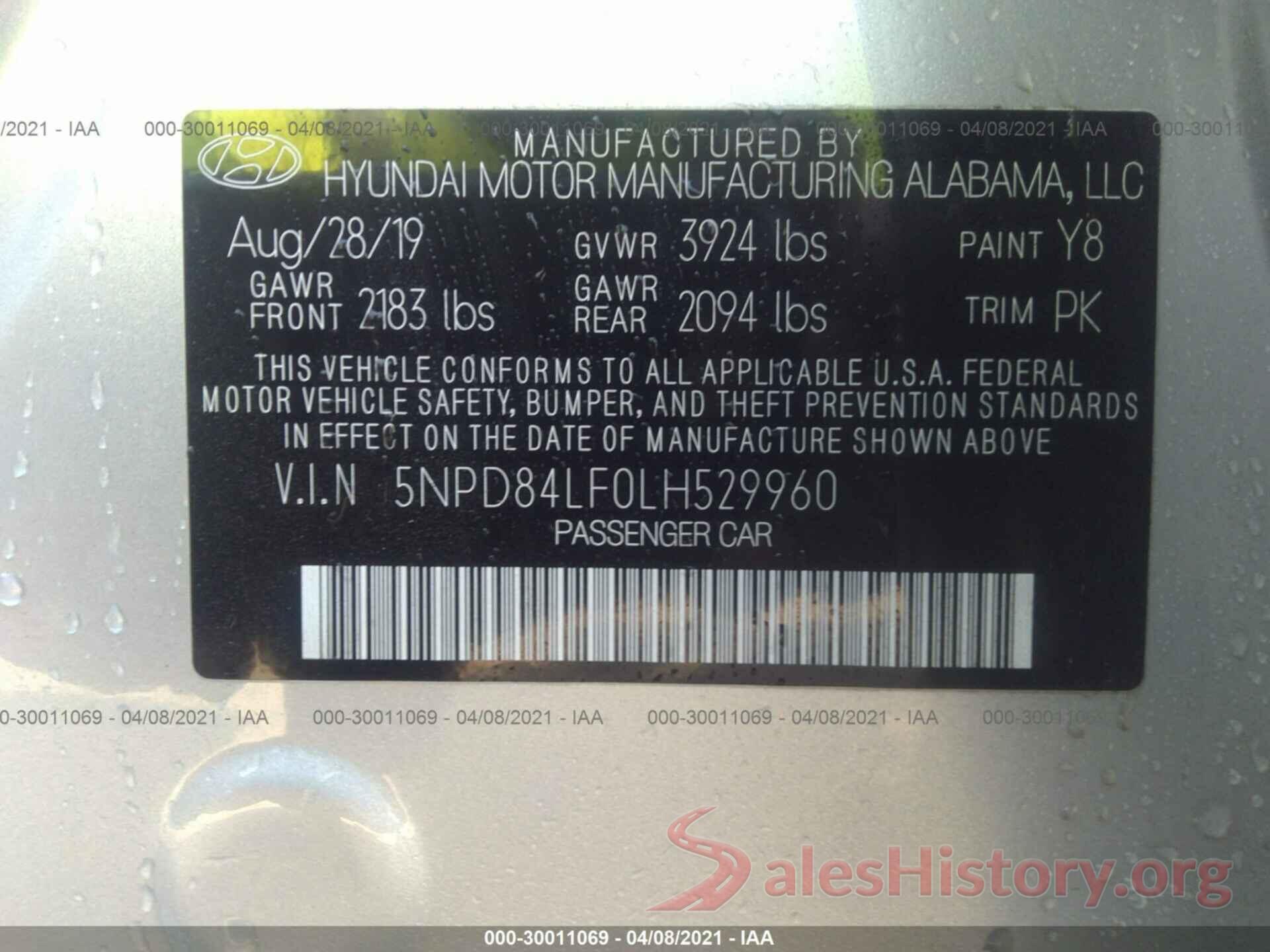 5NPD84LF0LH529960 2020 HYUNDAI ELANTRA