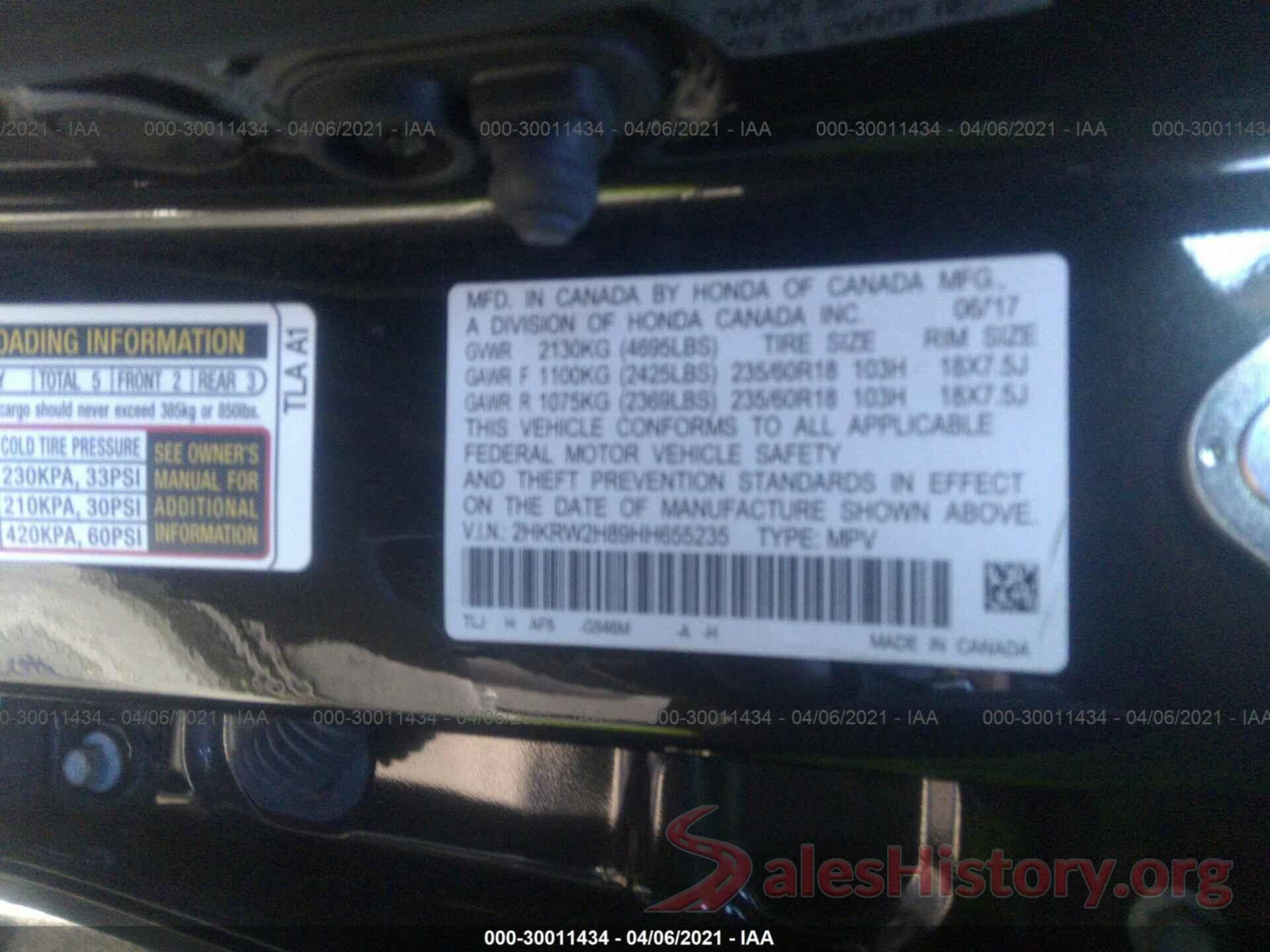 2HKRW2H89HH655235 2017 HONDA CR-V