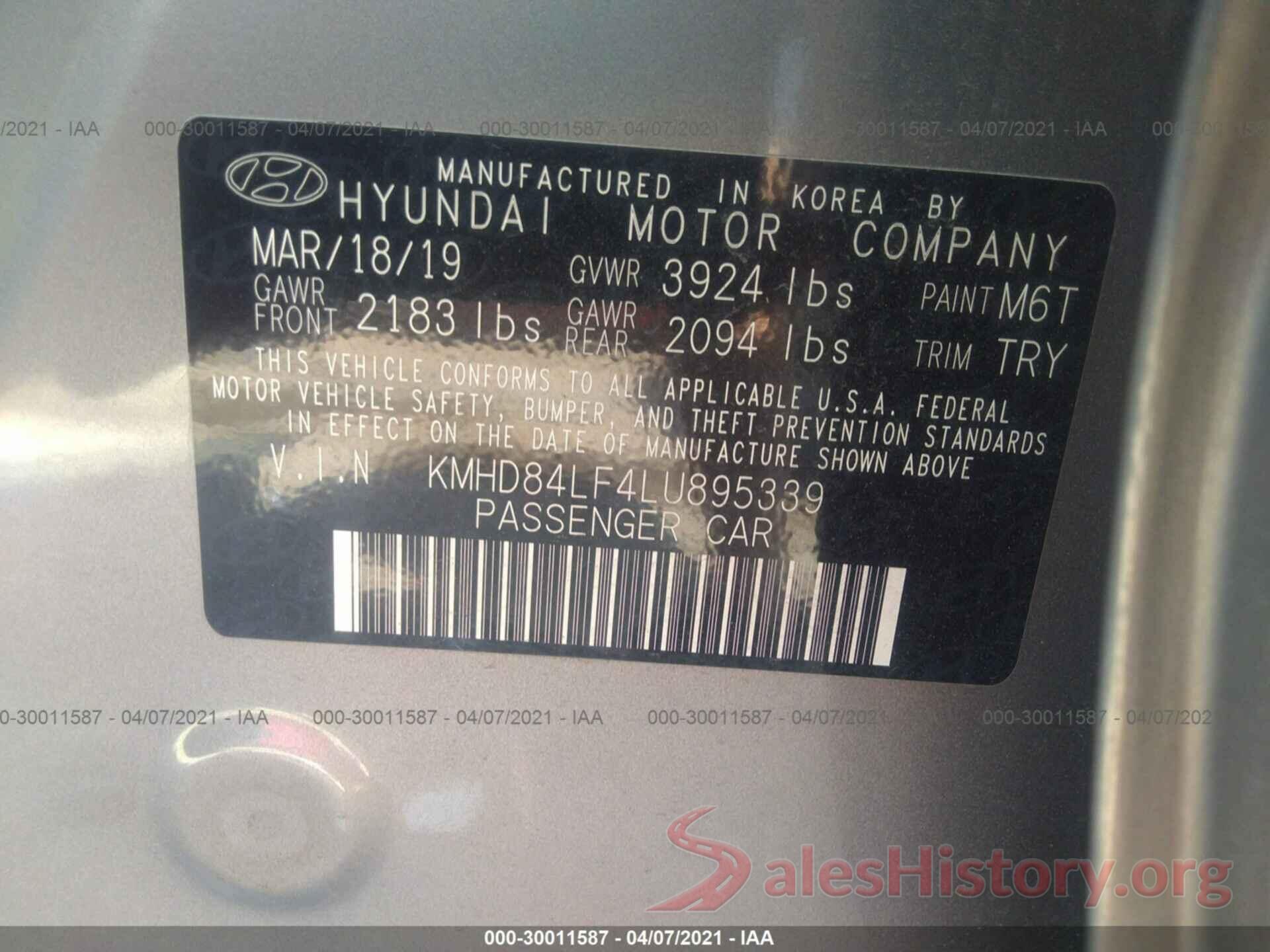 KMHD84LF4LU895339 2020 HYUNDAI ELANTRA