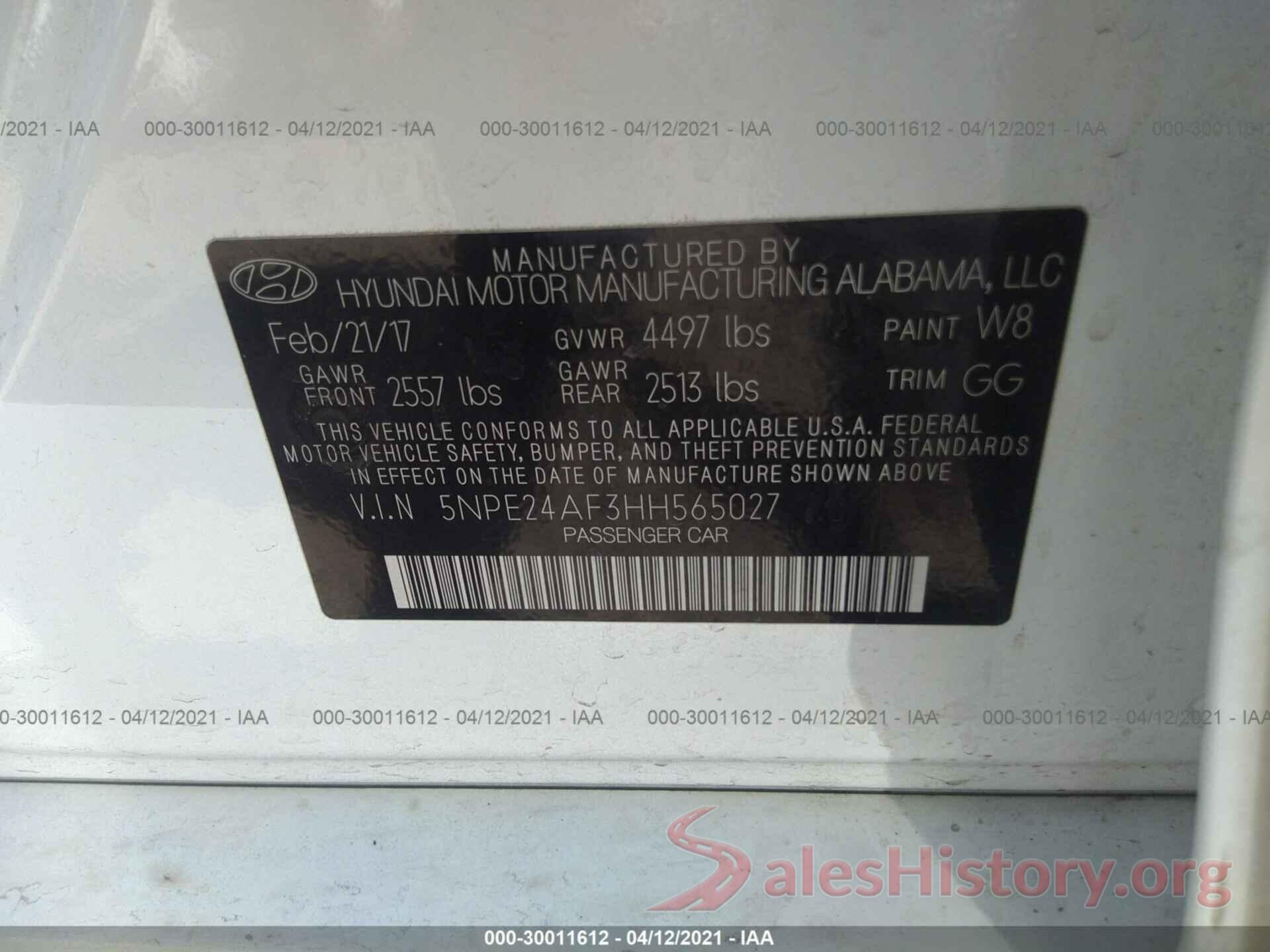 5NPE24AF3HH565027 2017 HYUNDAI SONATA