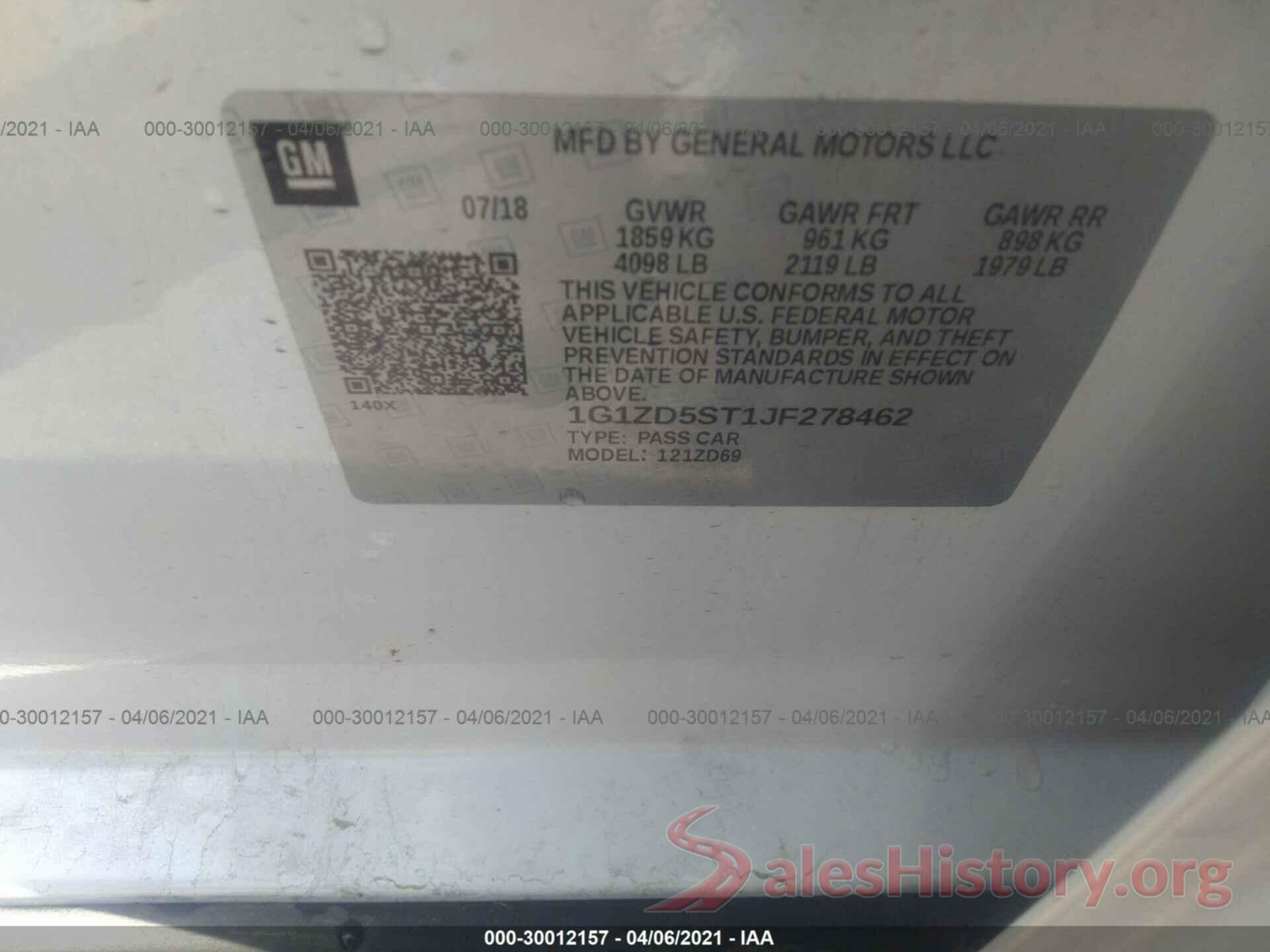 1G1ZD5ST1JF278462 2018 CHEVROLET MALIBU