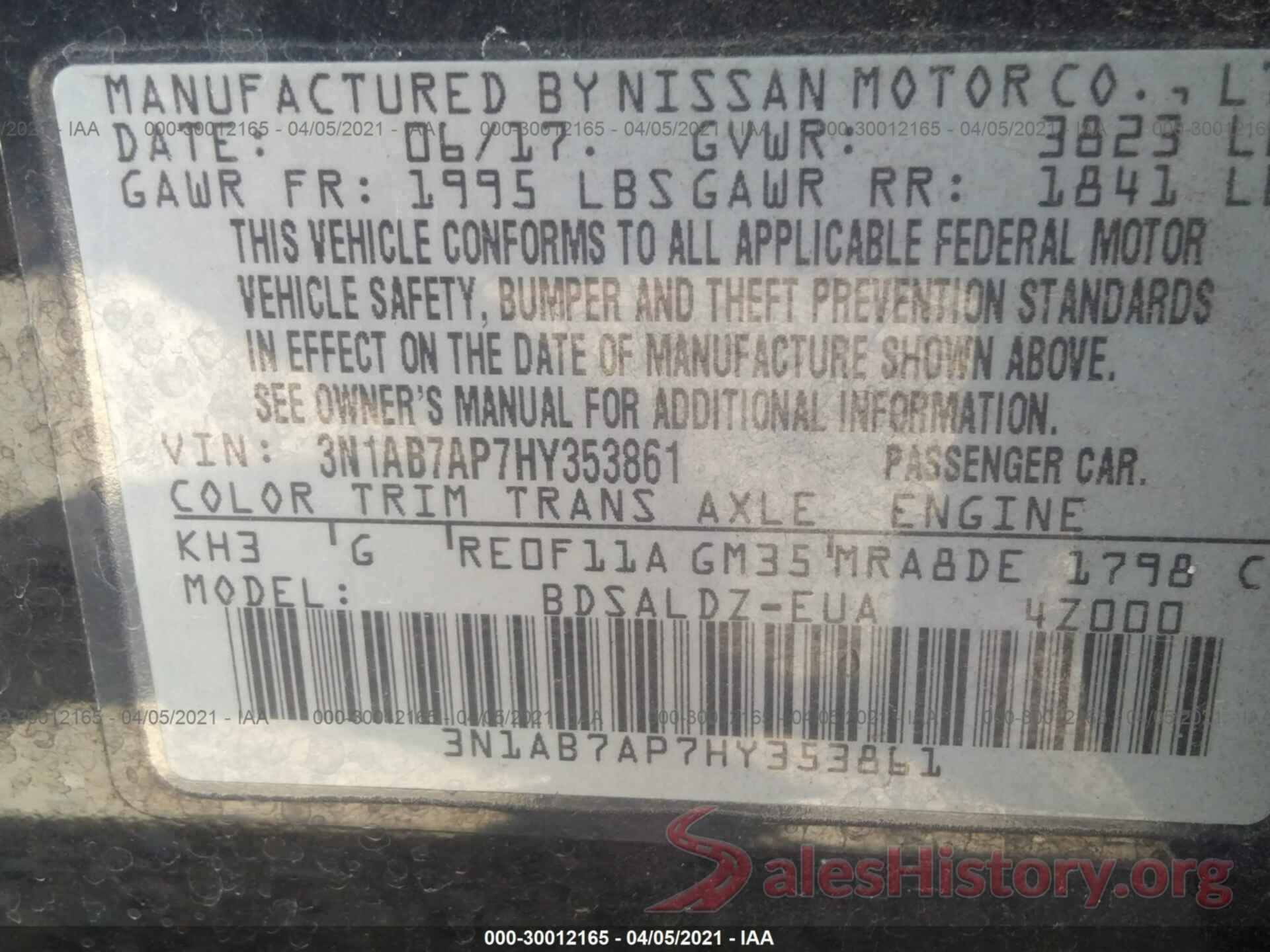 3N1AB7AP7HY353861 2017 NISSAN SENTRA