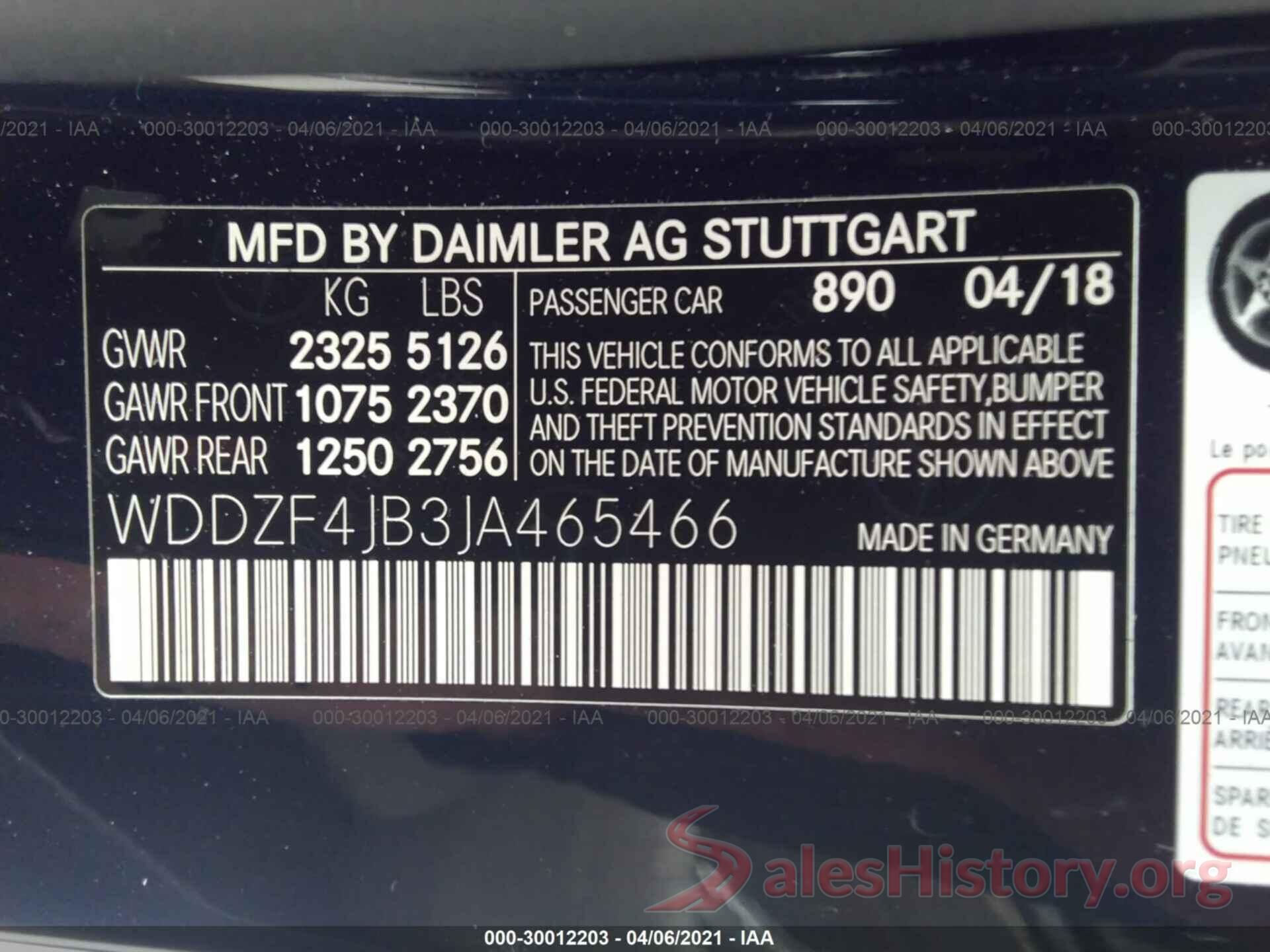 WDDZF4JB3JA465466 2018 MERCEDES-BENZ E-CLASS