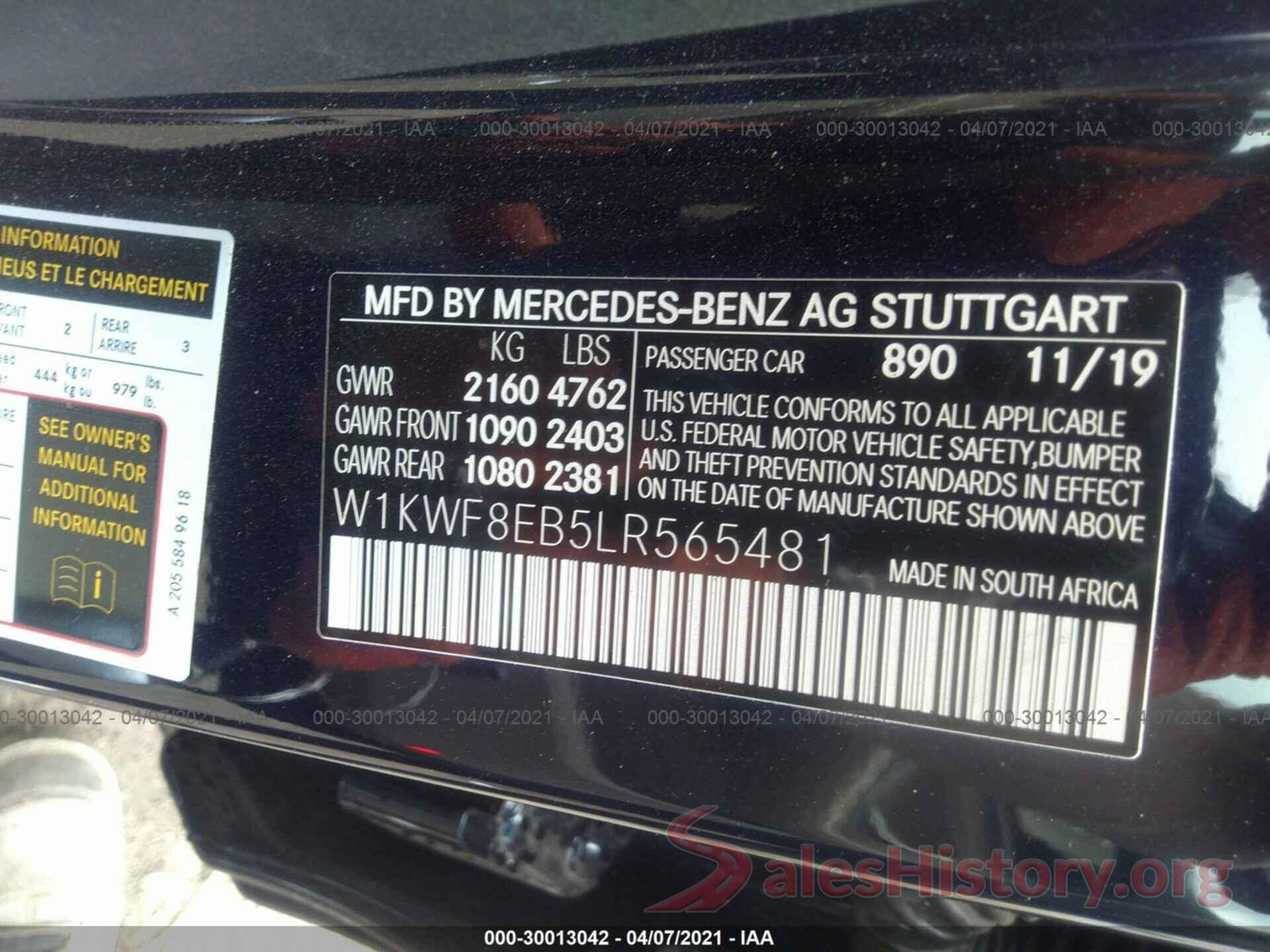 W1KWF8EB5LR565481 2020 MERCEDES-BENZ C-CLASS