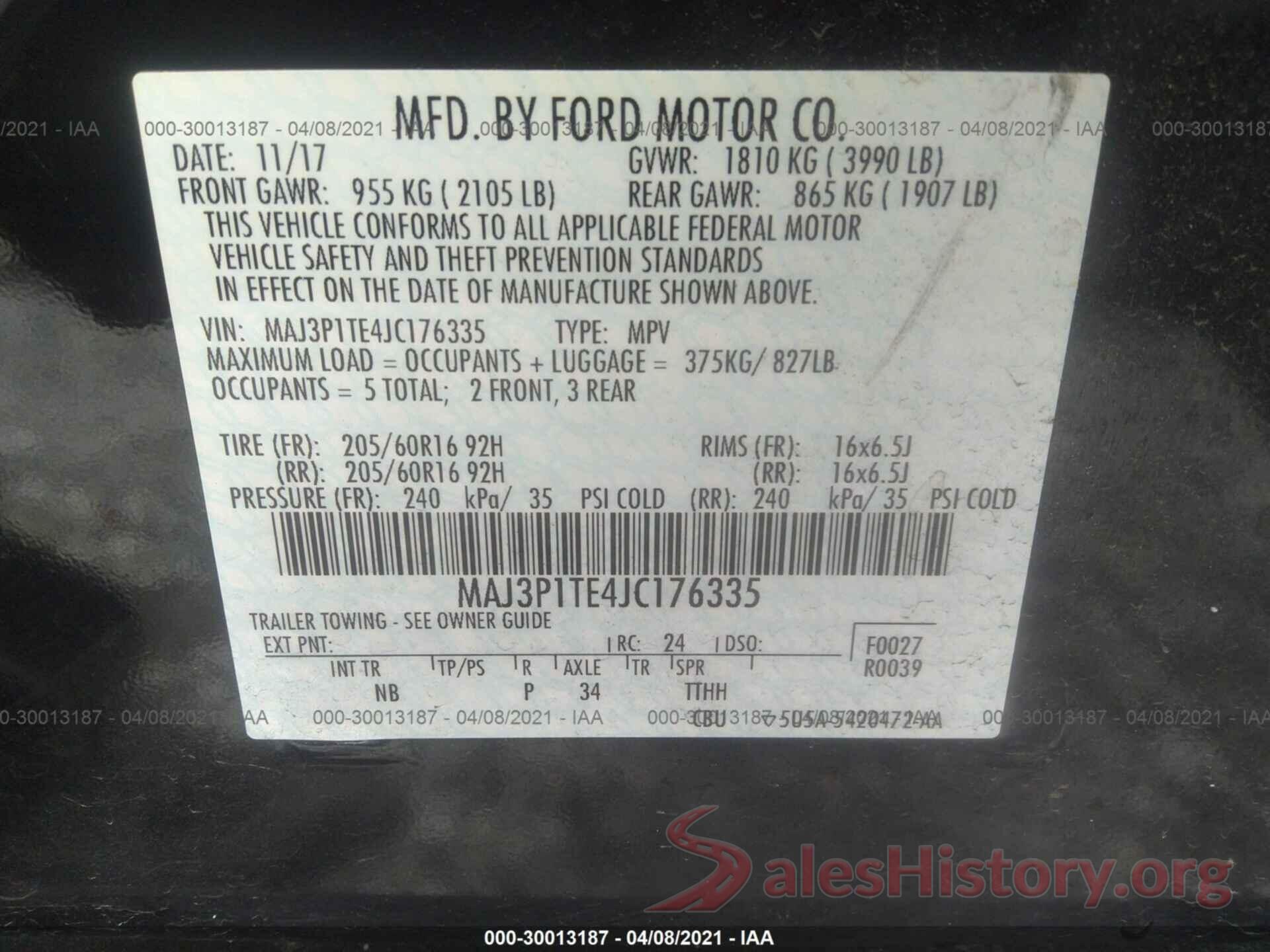 MAJ3P1TE4JC176335 2018 FORD ECOSPORT