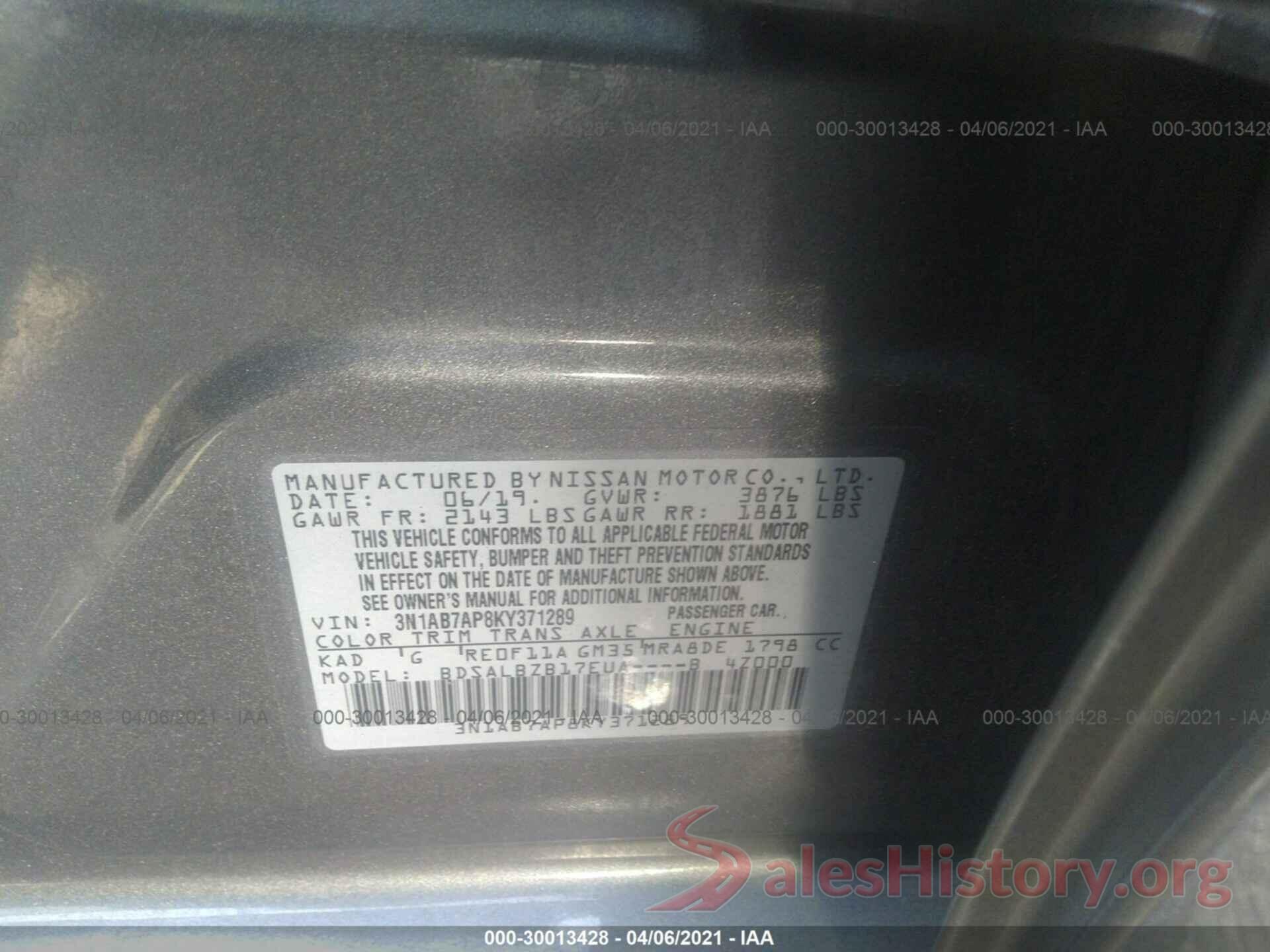 3N1AB7AP8KY371289 2019 NISSAN SENTRA