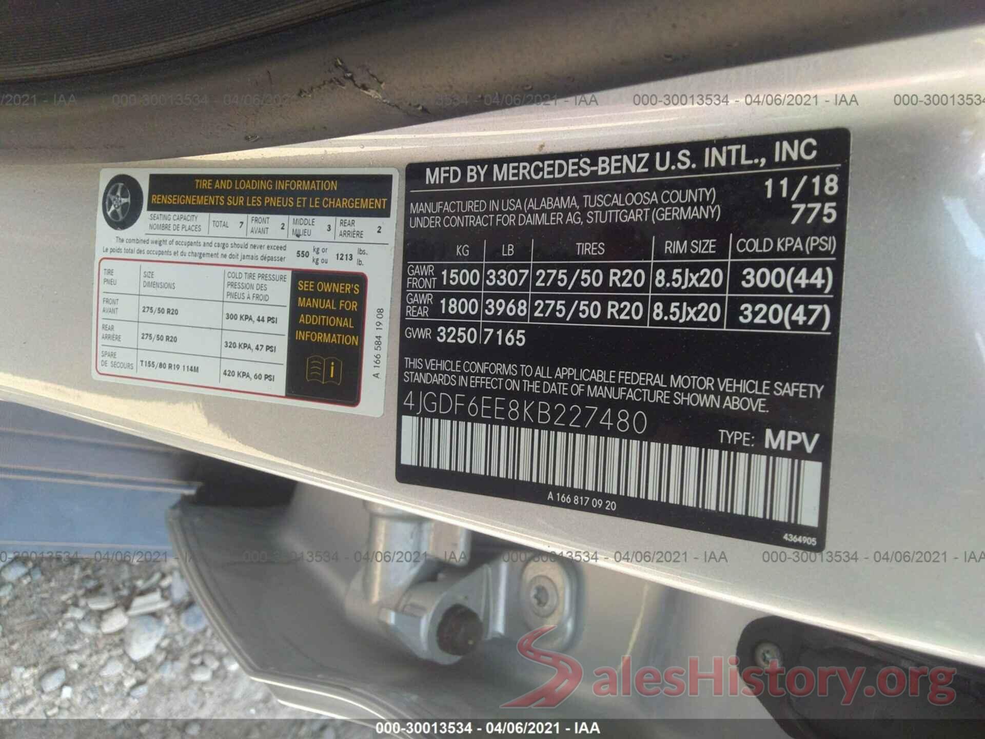 4JGDF6EE8KB227480 2019 MERCEDES-BENZ GLS