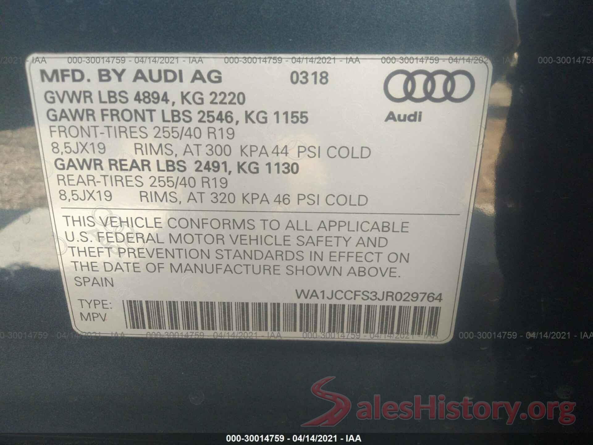 WA1JCCFS3JR029764 2018 AUDI Q3