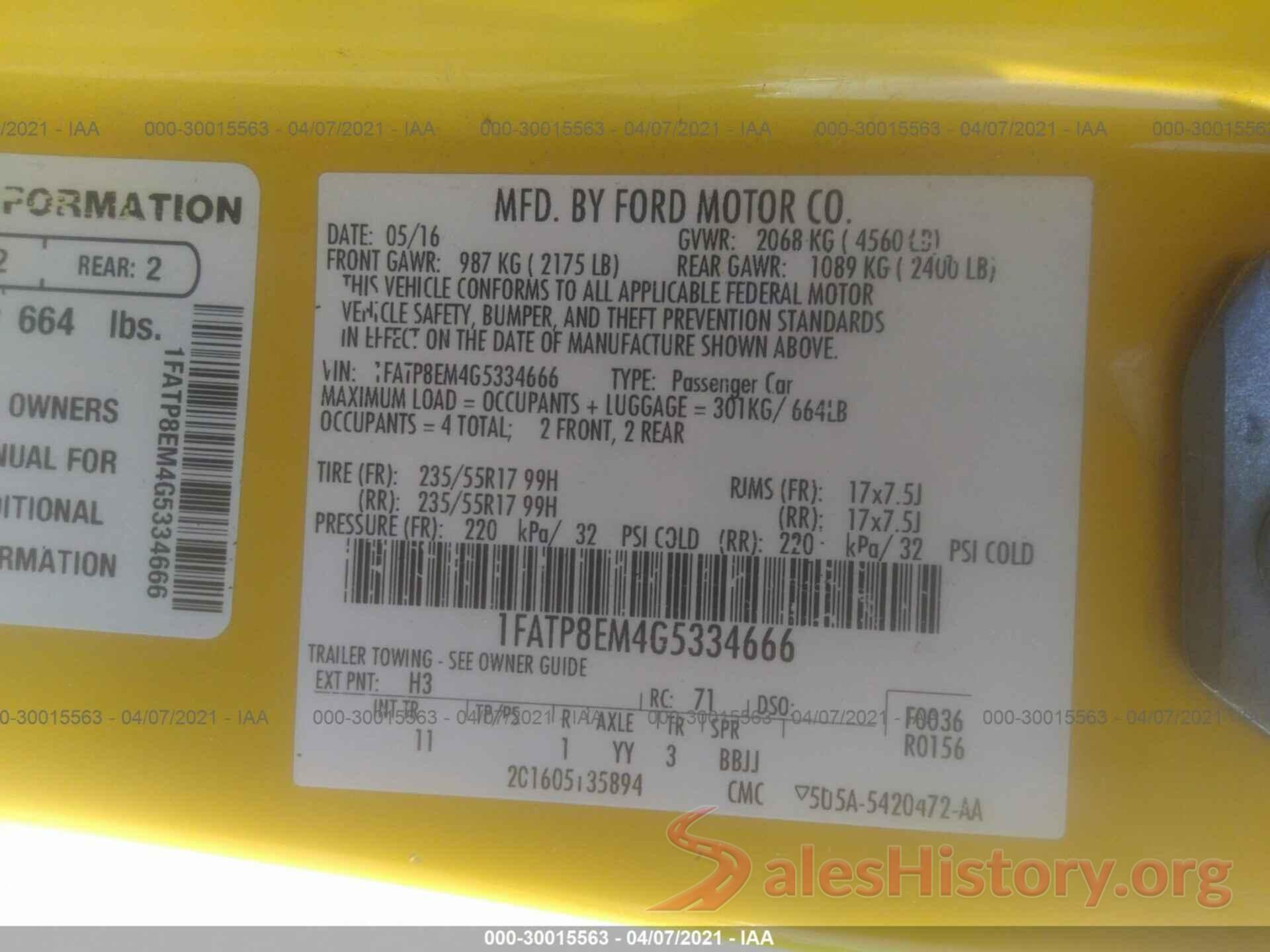 1FATP8EM4G5334666 2016 FORD MUSTANG