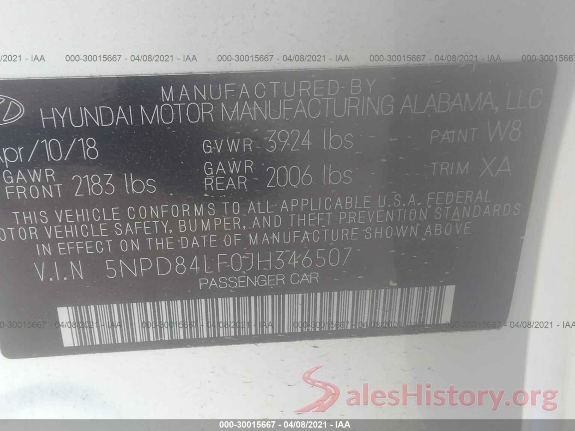 5NPD84LF0JH346507 2018 HYUNDAI ELANTRA