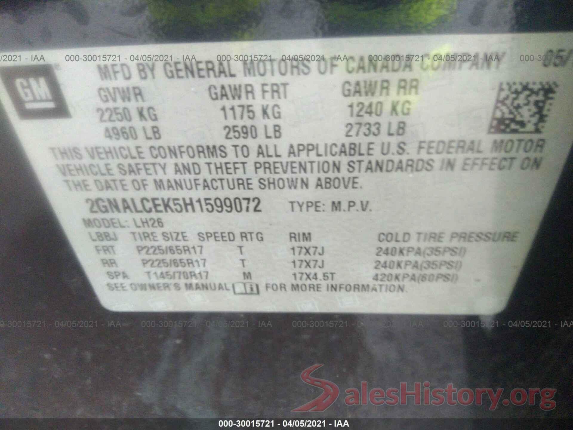 2GNALCEK5H1599072 2017 CHEVROLET EQUINOX