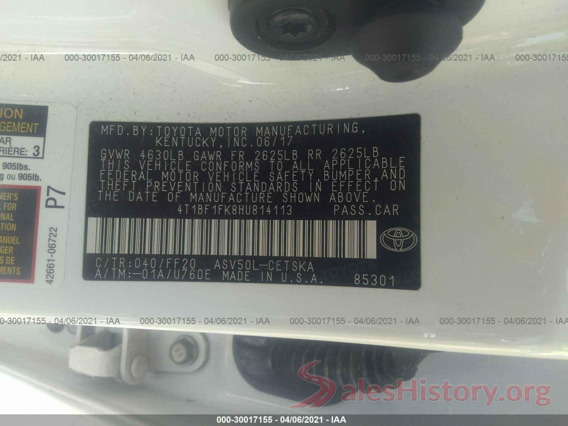 4T1BF1FK8HU814113 2017 TOYOTA CAMRY