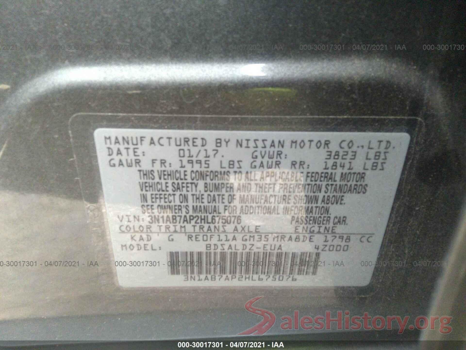 3N1AB7AP2HL675076 2017 NISSAN SENTRA