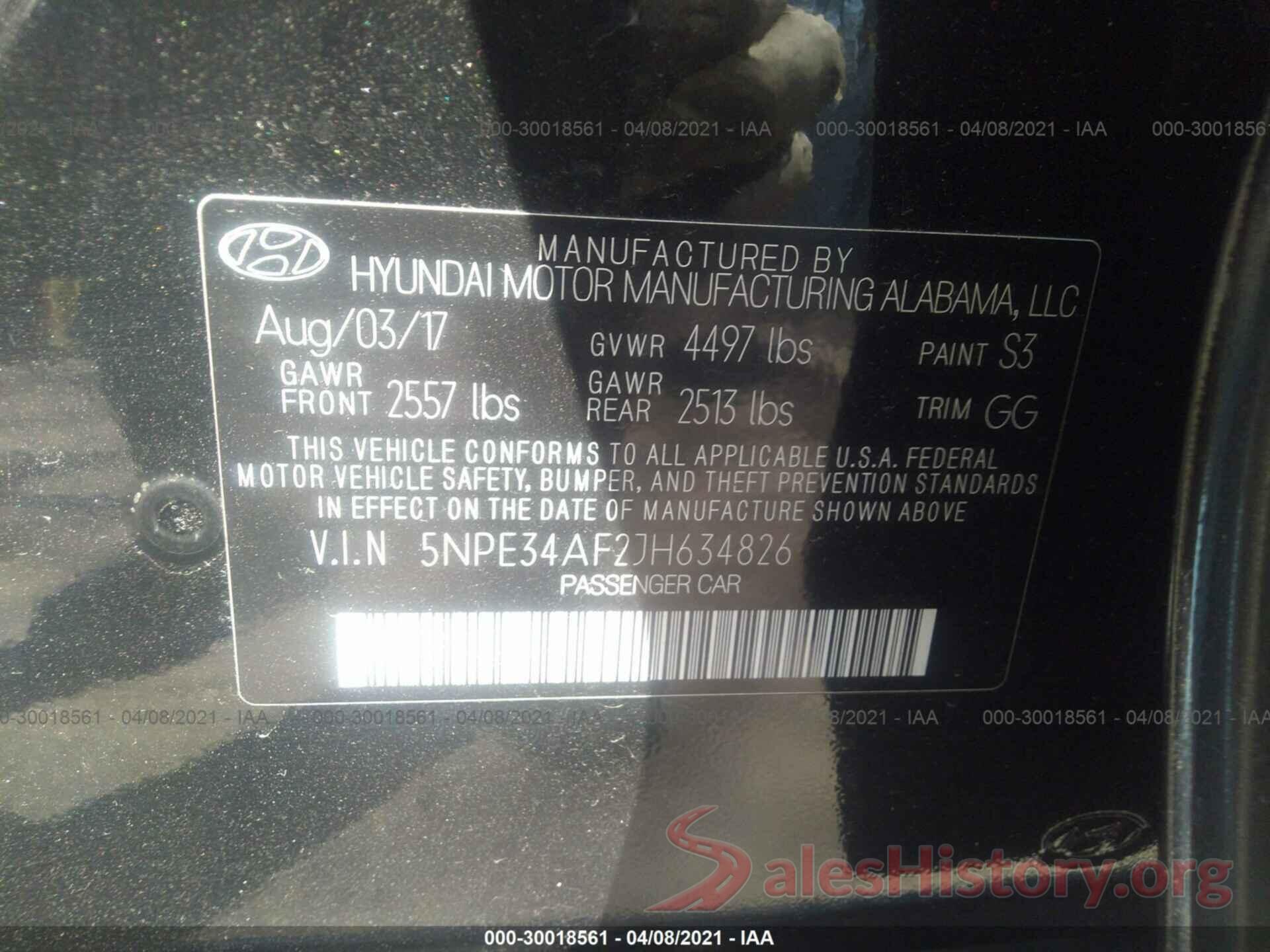 5NPE34AF2JH634826 2018 HYUNDAI SONATA