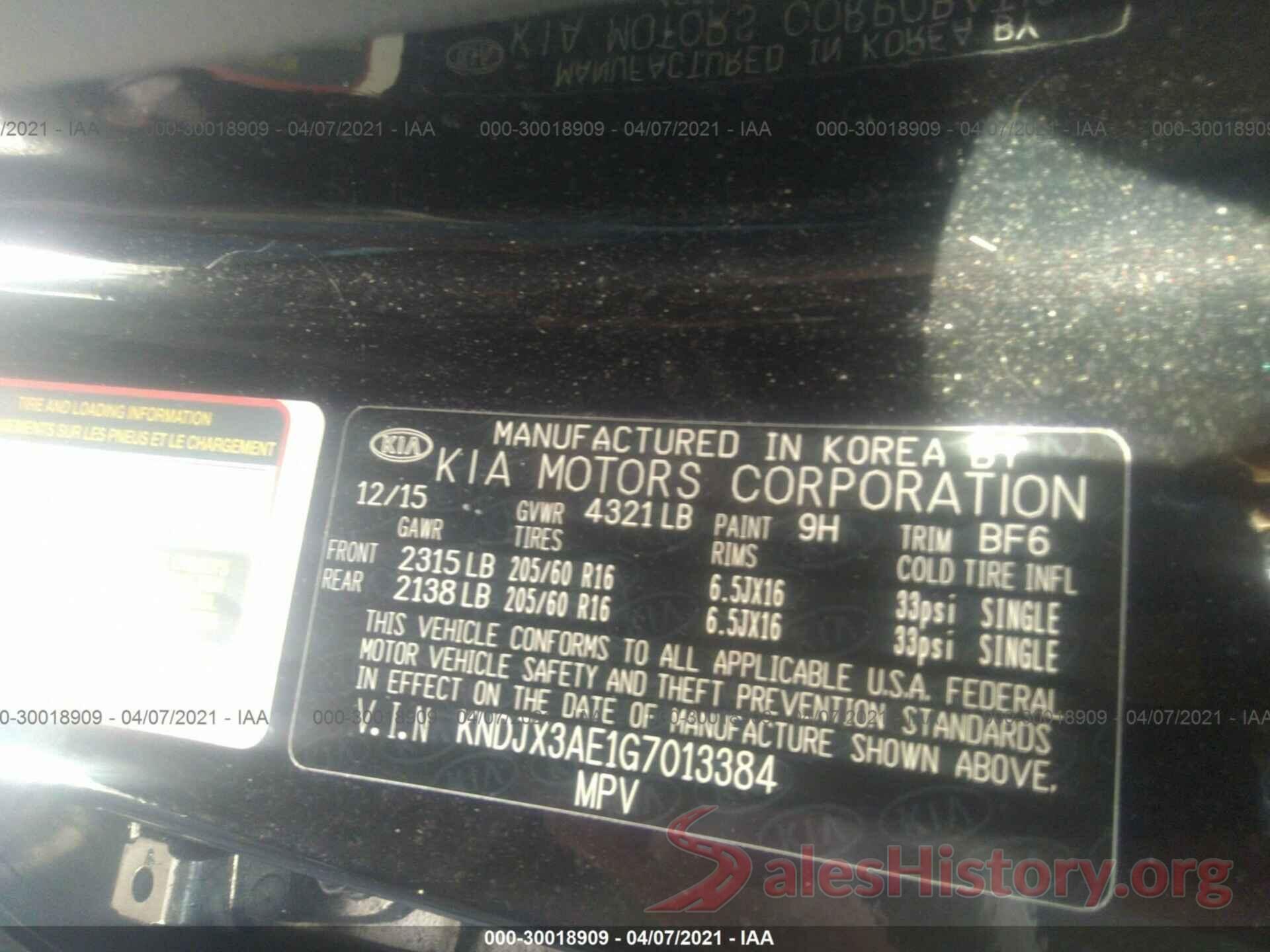 KNDJX3AE1G7013384 2016 KIA SOUL EV