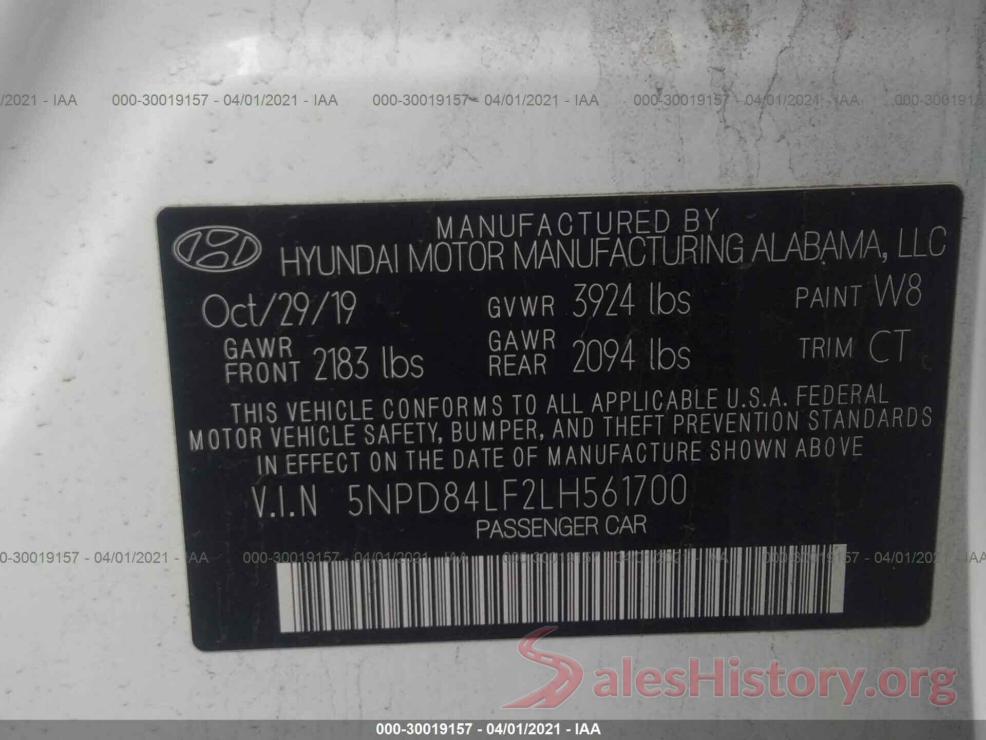 5NPD84LF2LH561700 2020 HYUNDAI ELANTRA