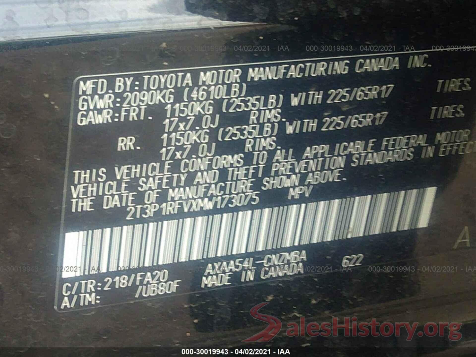 2T3P1RFVXMW173075 2021 TOYOTA RAV4