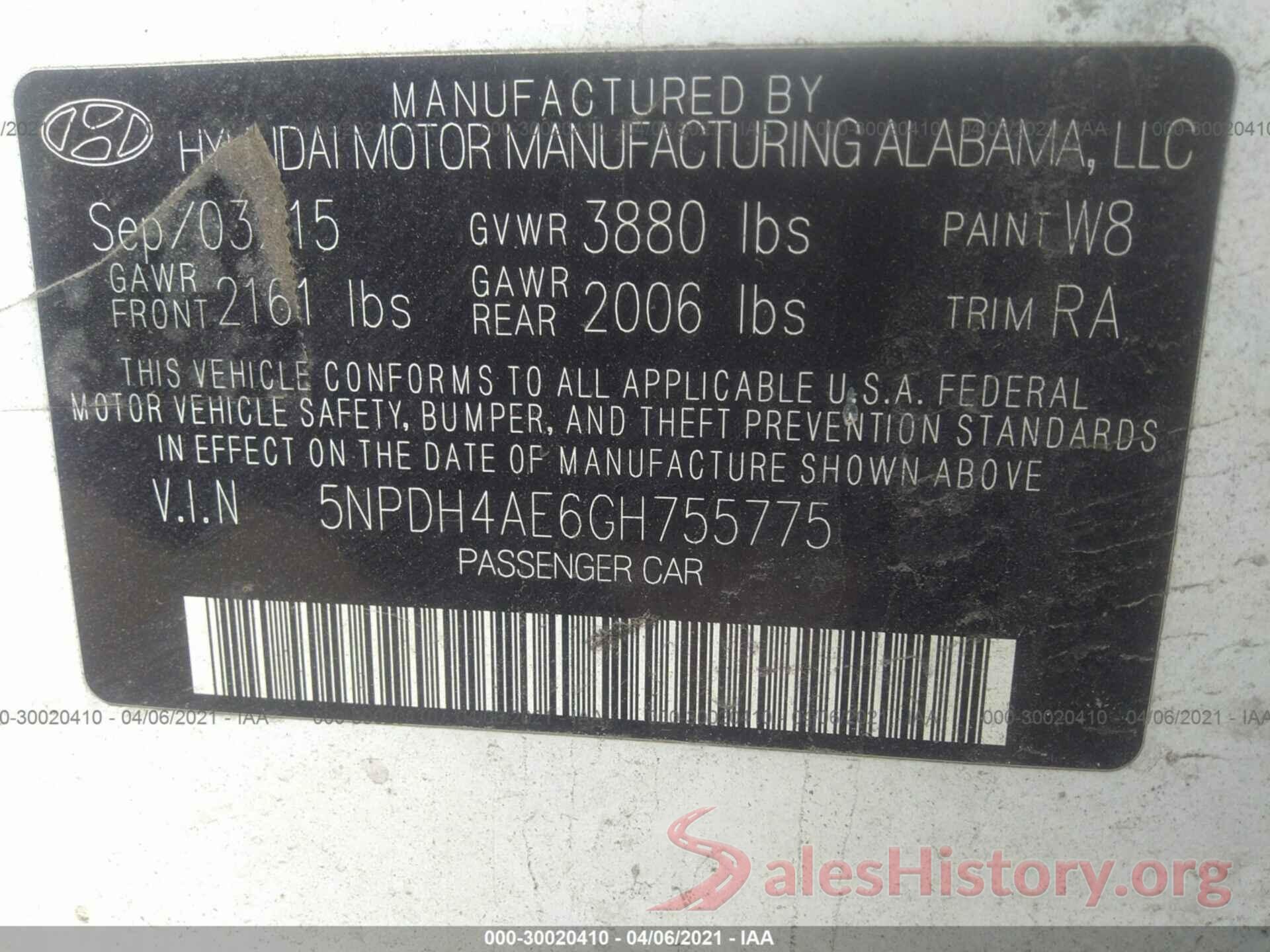 5NPDH4AE6GH755775 2016 HYUNDAI ELANTRA