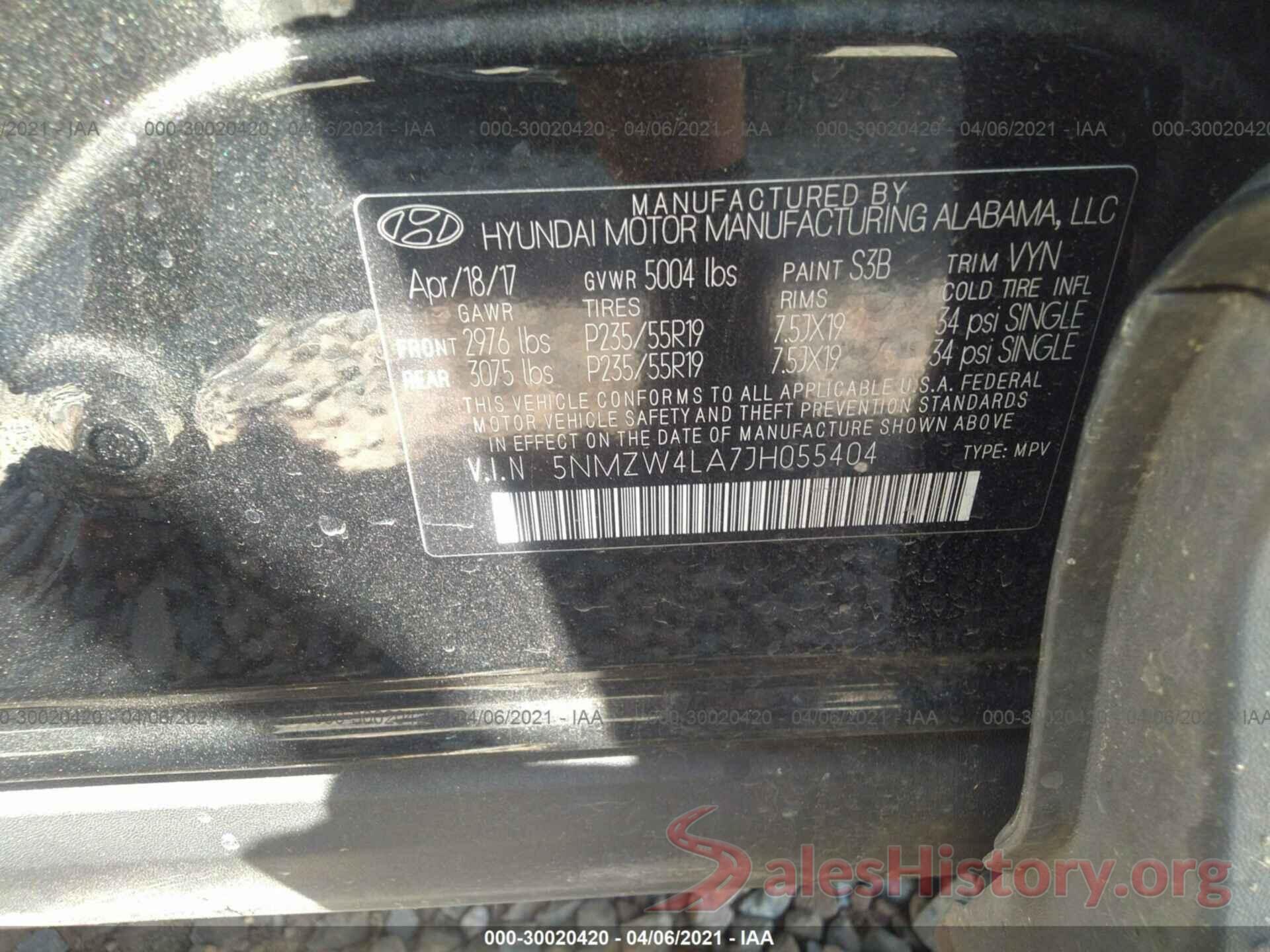 5NMZW4LA7JH055404 2018 HYUNDAI SANTA FE SPORT