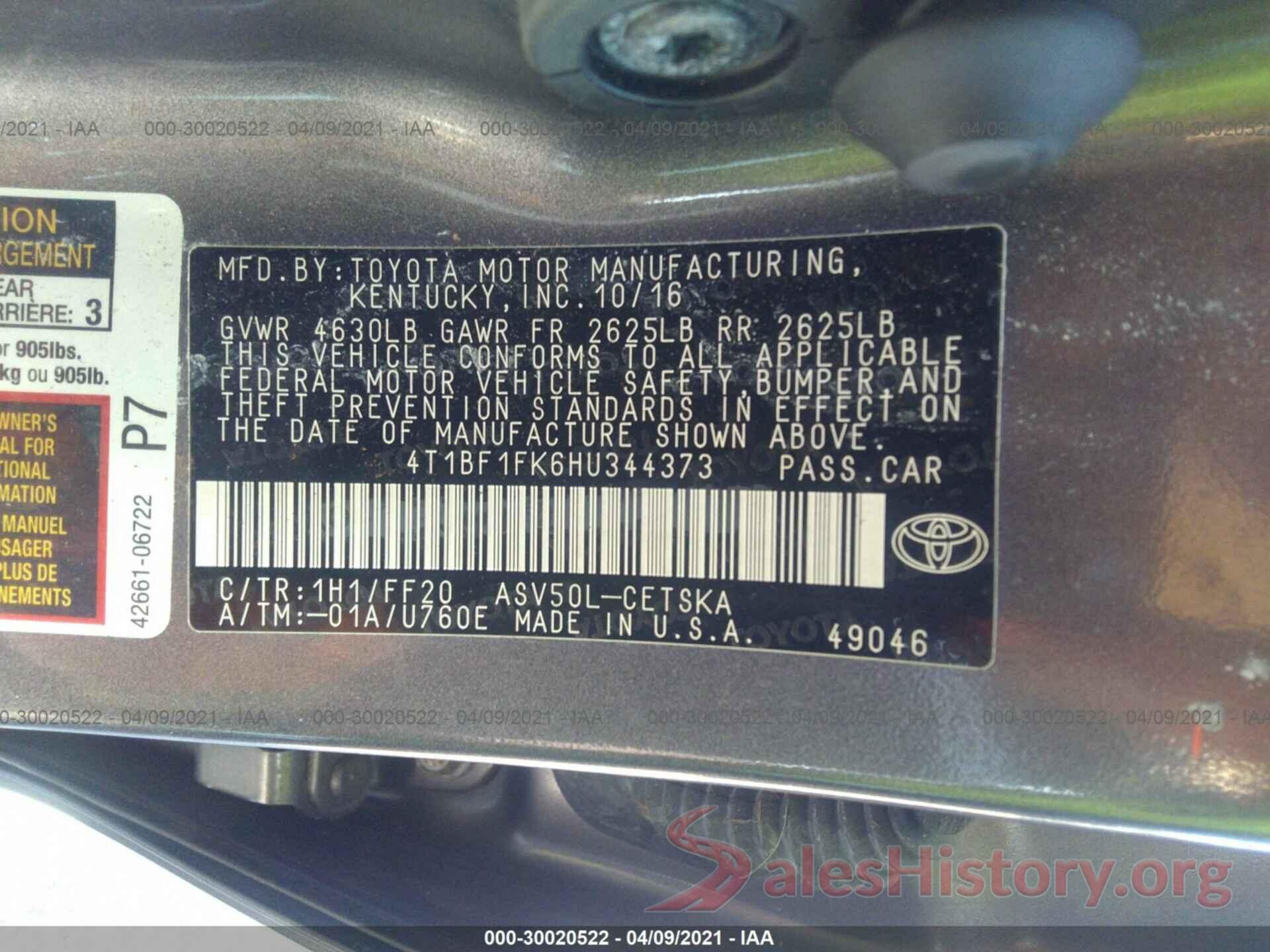 4T1BF1FK6HU344373 2017 TOYOTA CAMRY