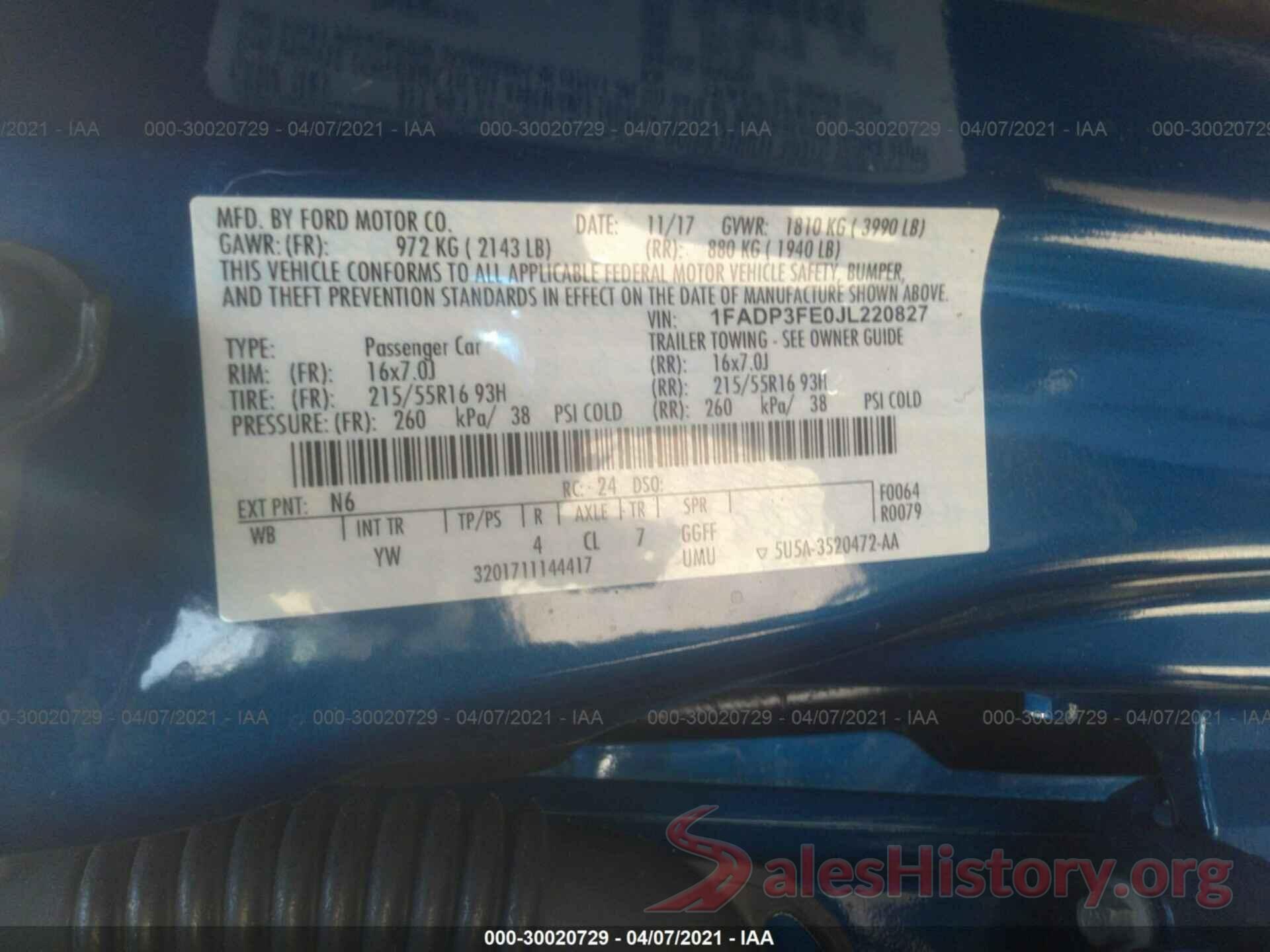 1FADP3FE0JL220827 2018 FORD FOCUS