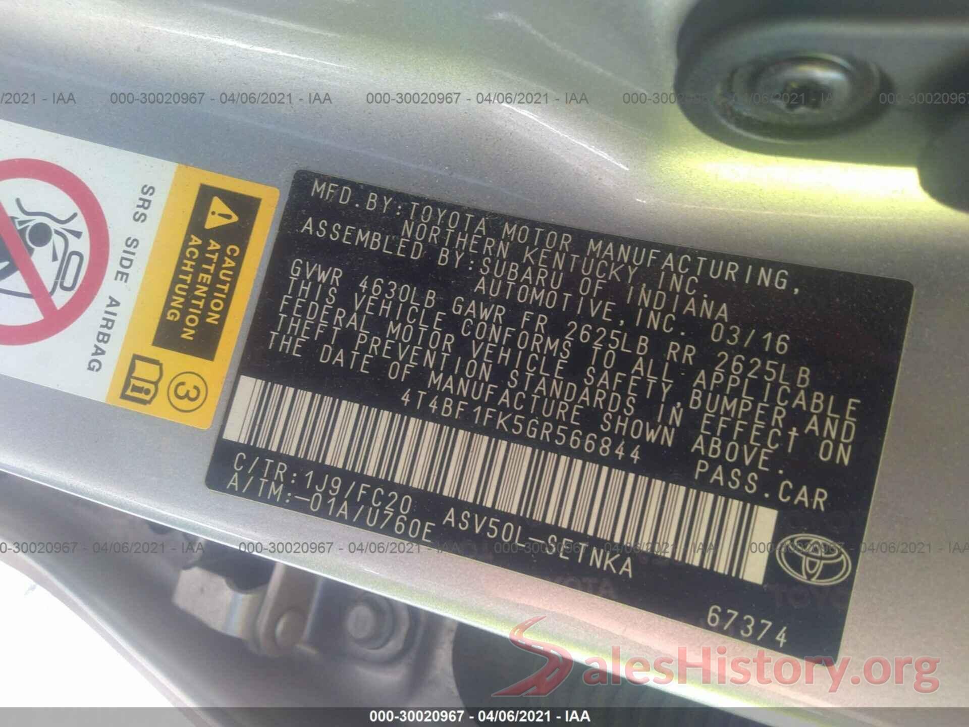 4T4BF1FK5GR566844 2016 TOYOTA CAMRY