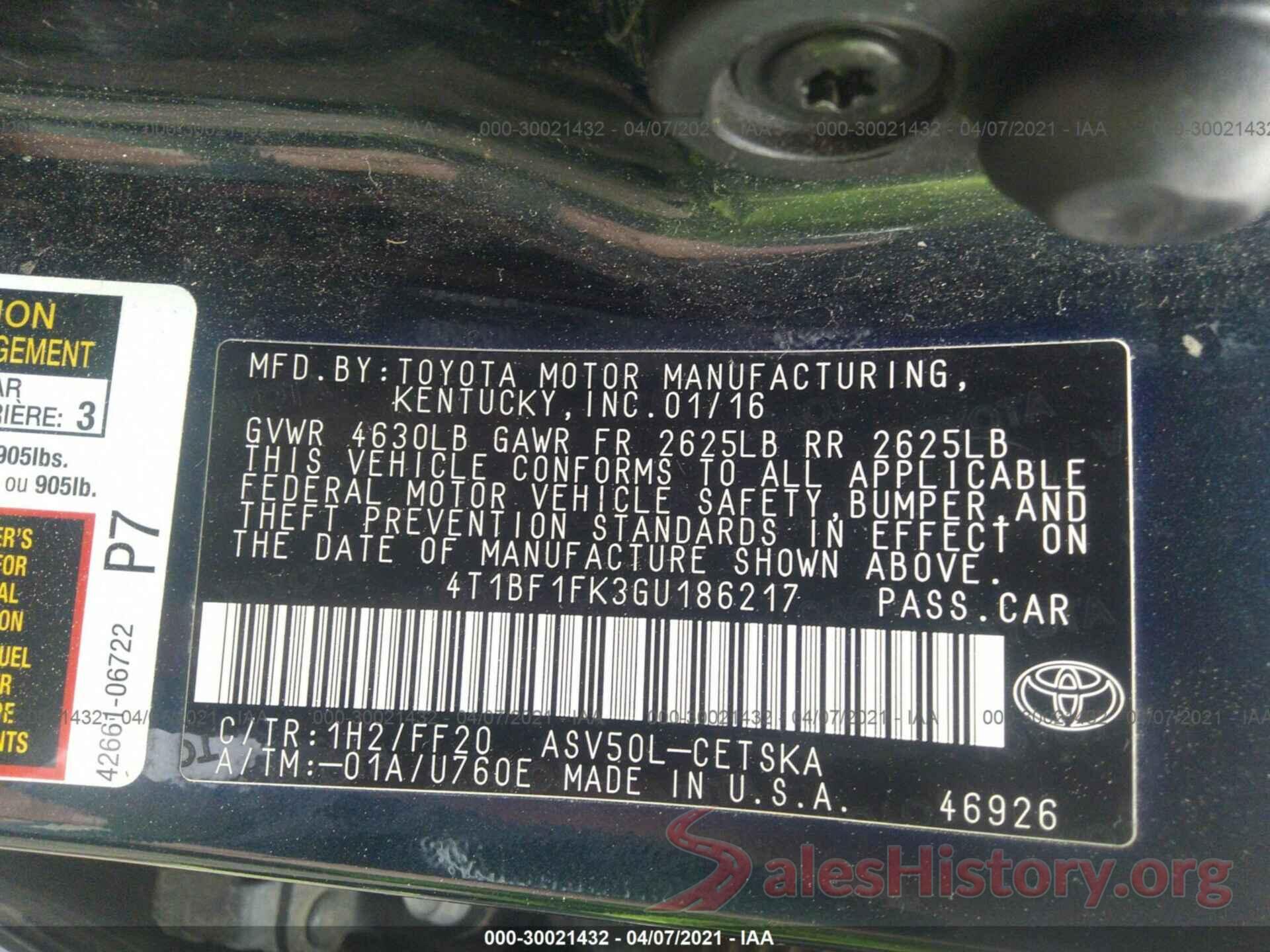 4T1BF1FK3GU186217 2016 TOYOTA CAMRY