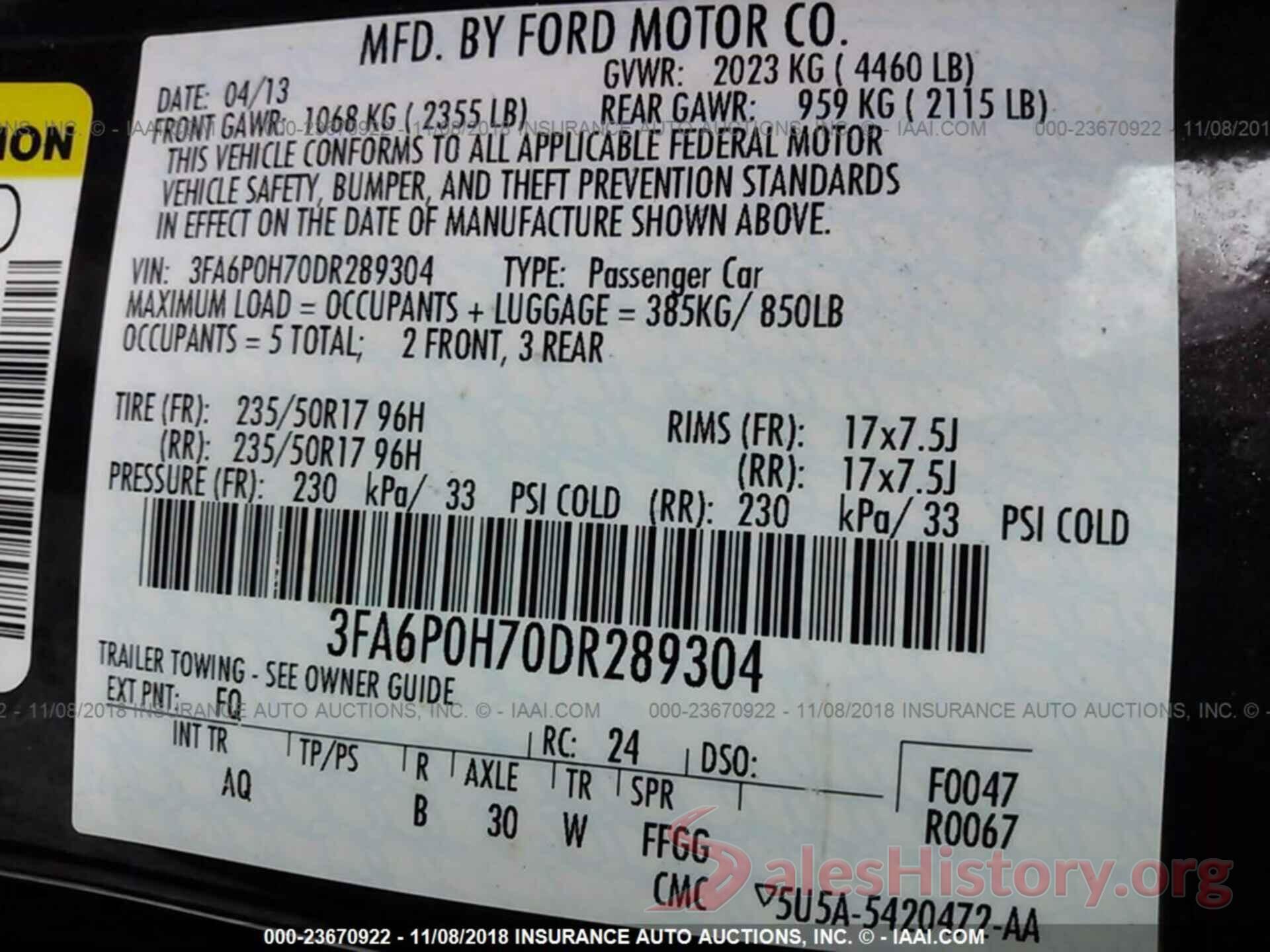 5XXG64J22MG055235 2013 FORD FUSION