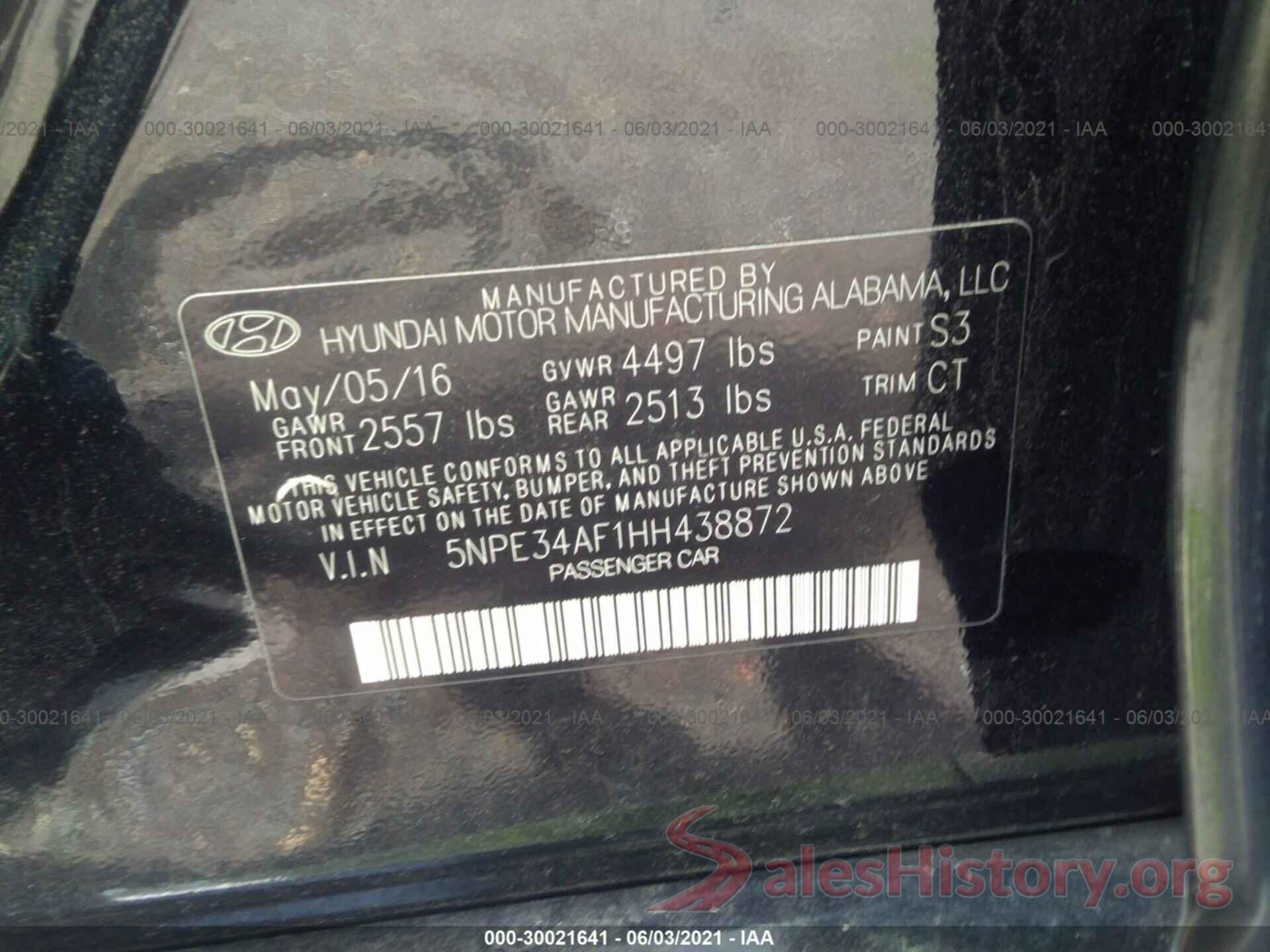 5NPE34AF1HH438872 2017 HYUNDAI SONATA