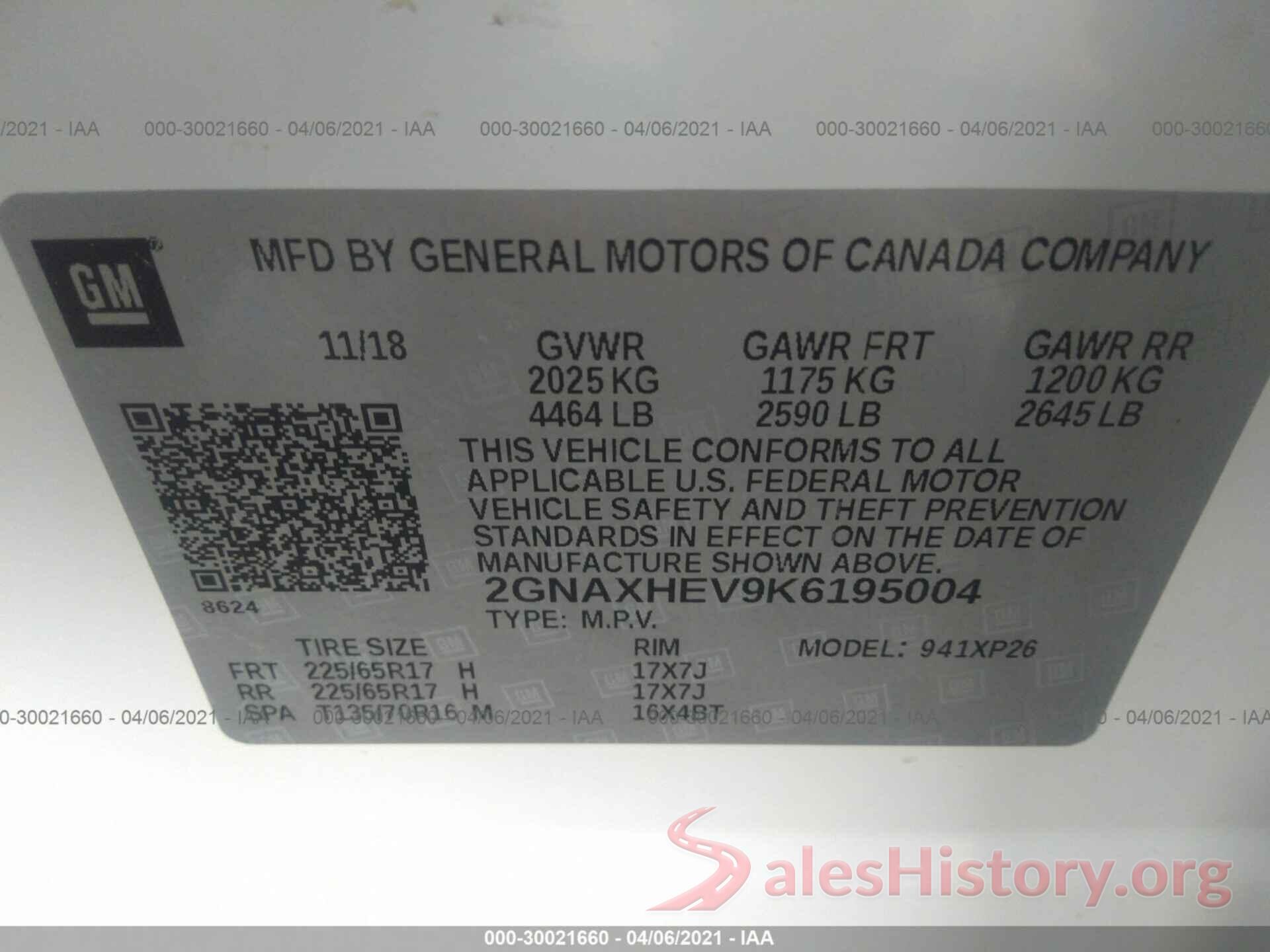 2GNAXHEV9K6195004 2019 CHEVROLET EQUINOX