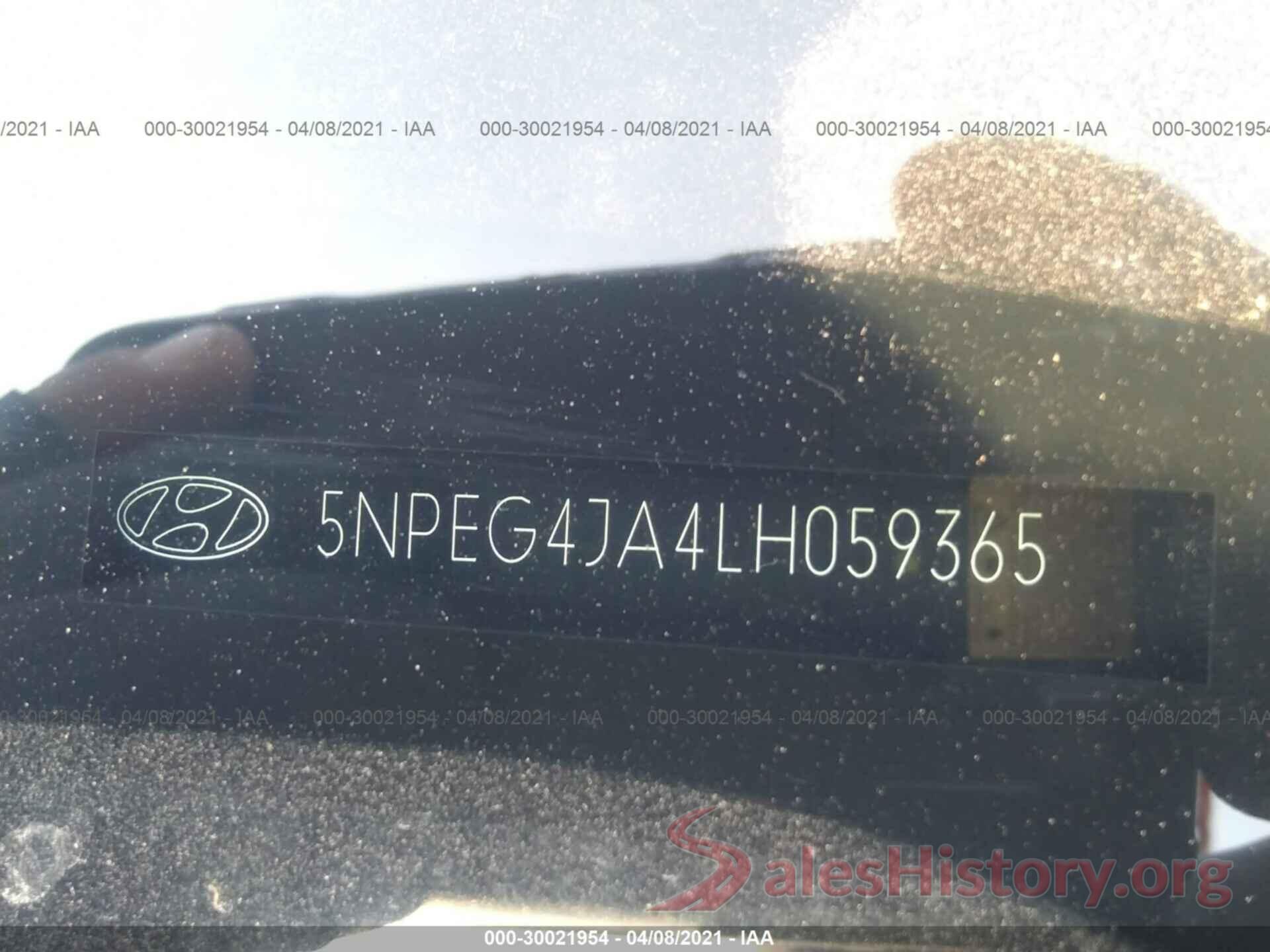 5NPEG4JA4LH059365 2020 HYUNDAI SONATA