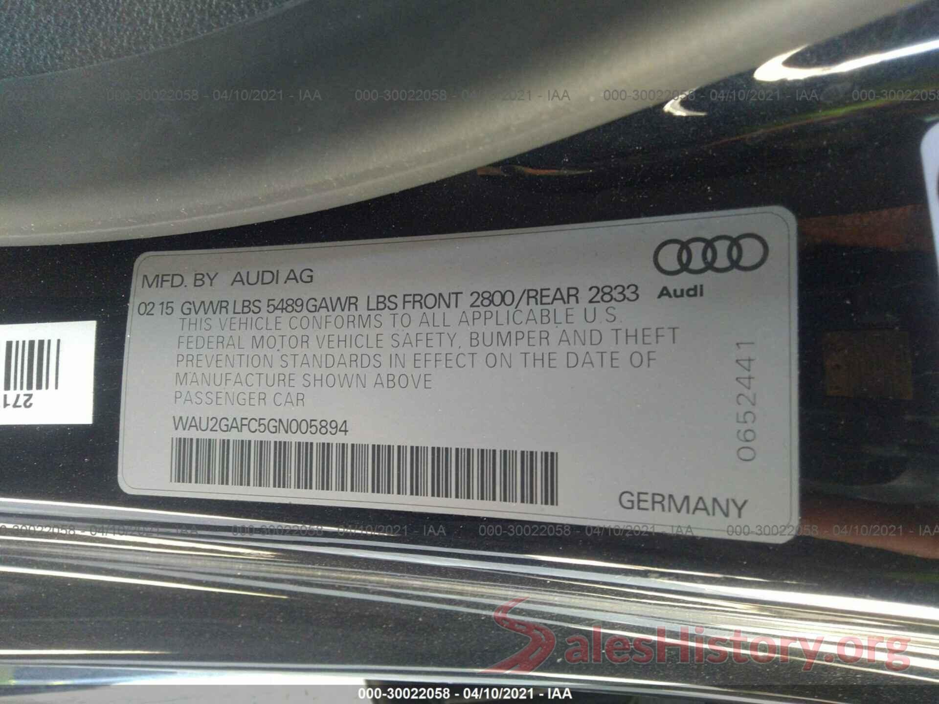 WAU2GAFC5GN005894 2016 AUDI A7