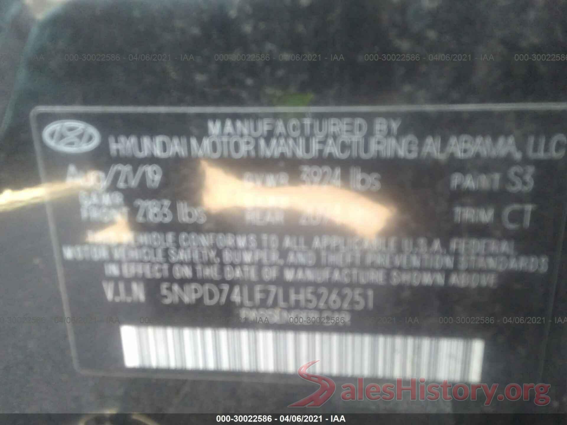 5NPD74LF7LH526251 2020 HYUNDAI ELANTRA