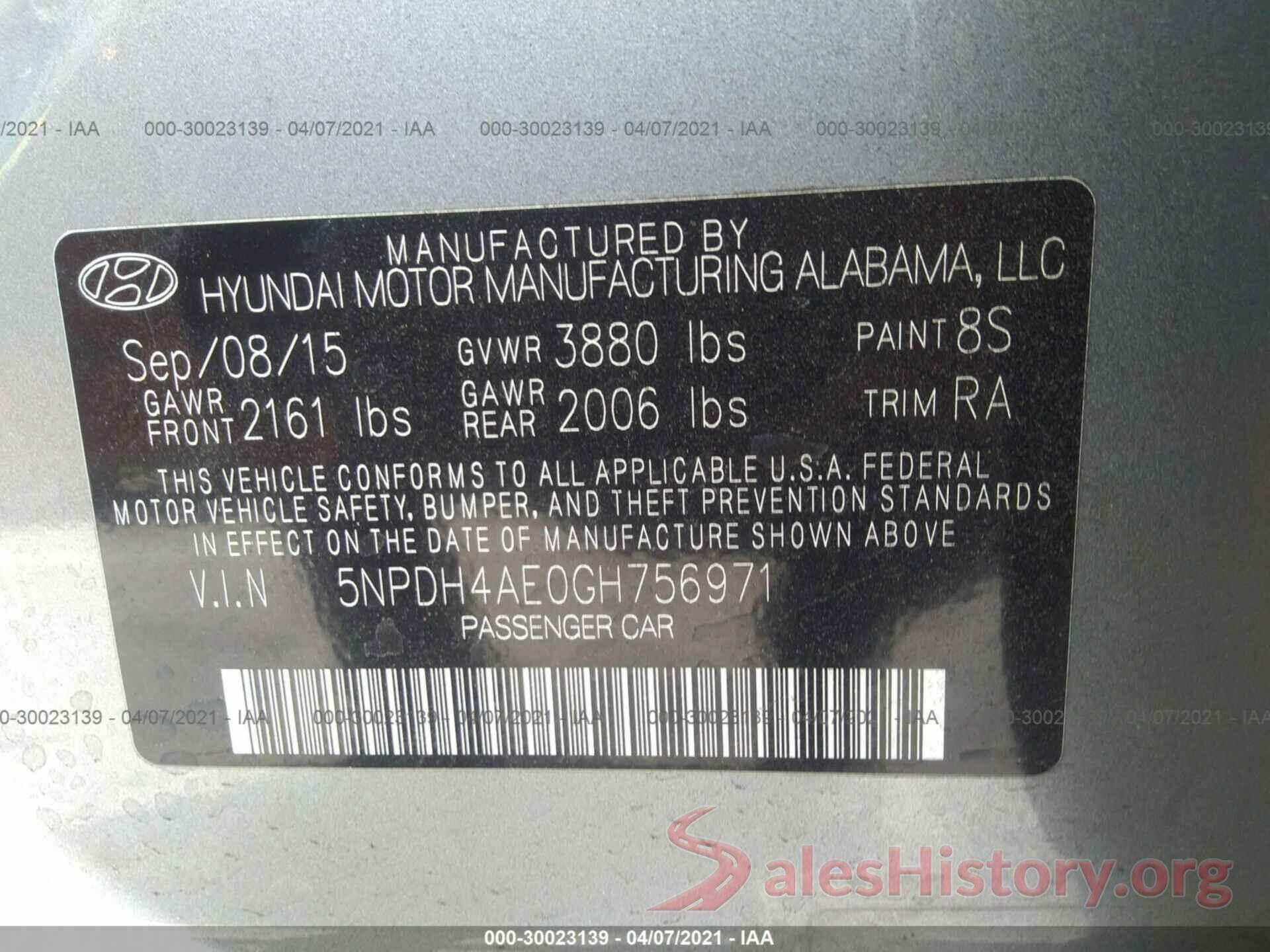 5NPDH4AE0GH756971 2016 HYUNDAI ELANTRA