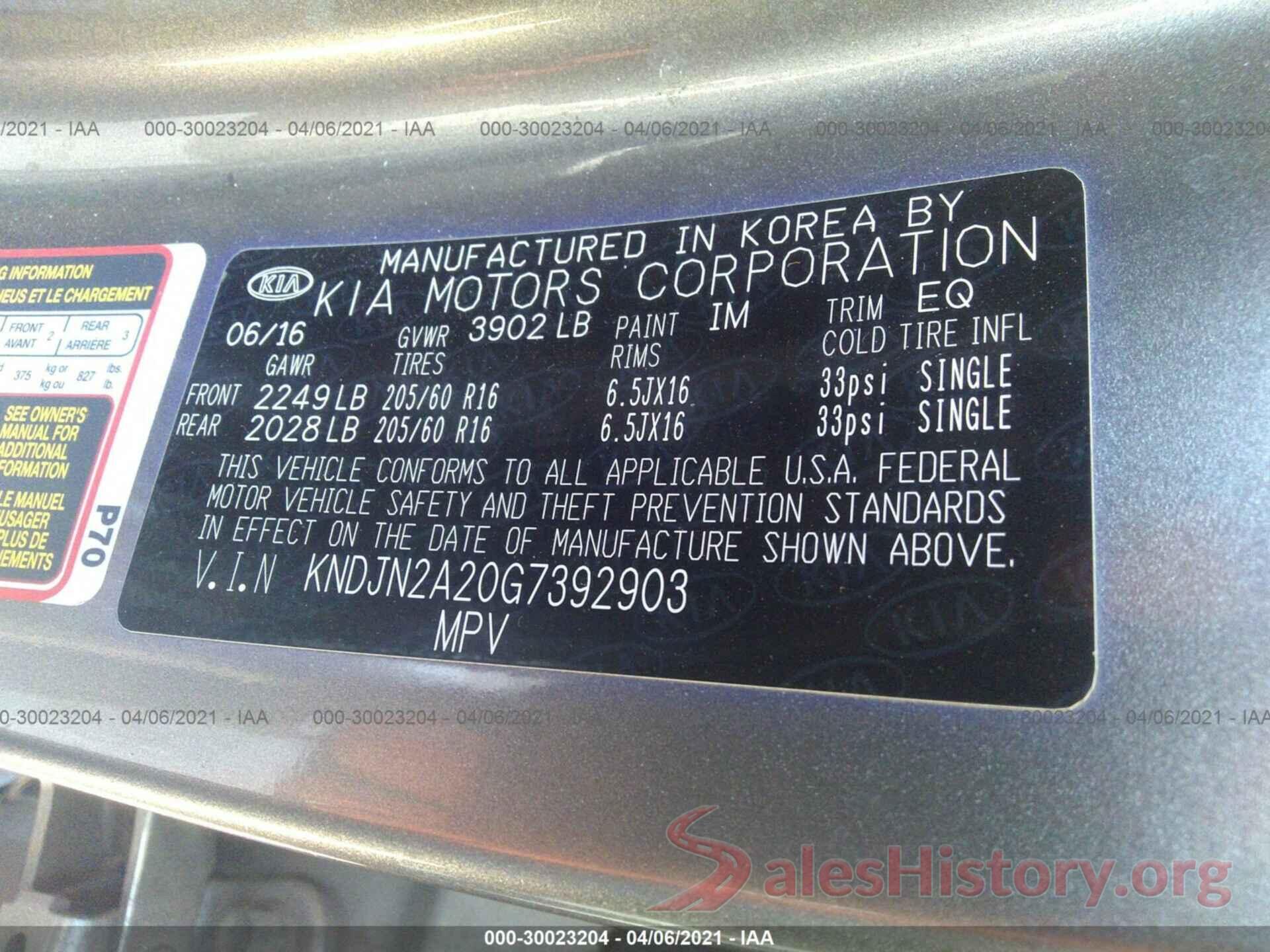 KNDJN2A20G7392903 2016 KIA SOUL