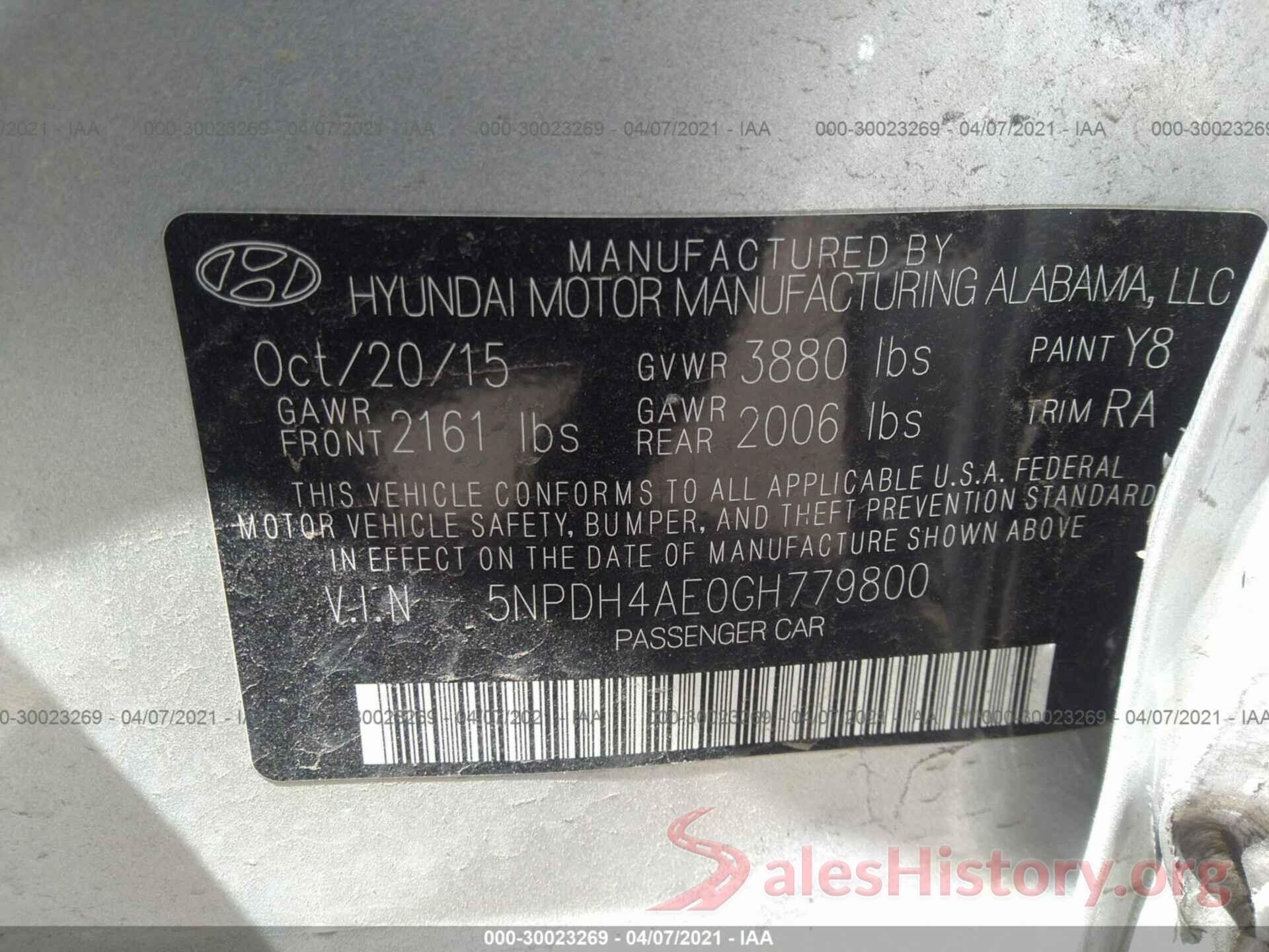 5NPDH4AE0GH779800 2016 HYUNDAI ELANTRA