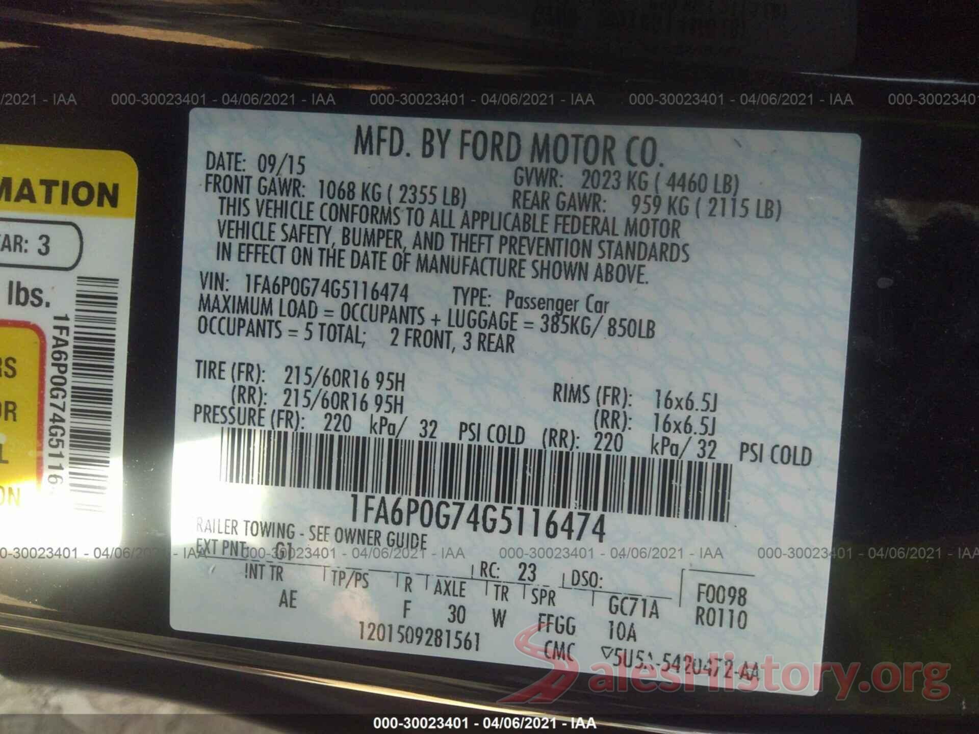 1FA6P0G74G5116474 2016 FORD FUSION