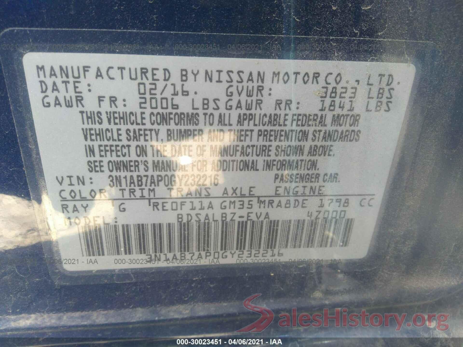 3N1AB7AP0GY232216 2016 NISSAN SENTRA