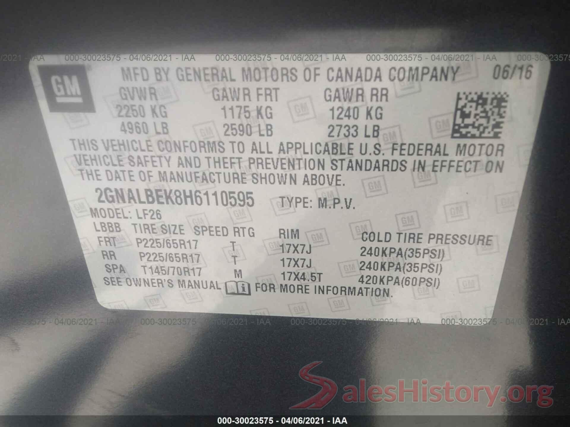 2GNALBEK8H6110595 2017 CHEVROLET EQUINOX