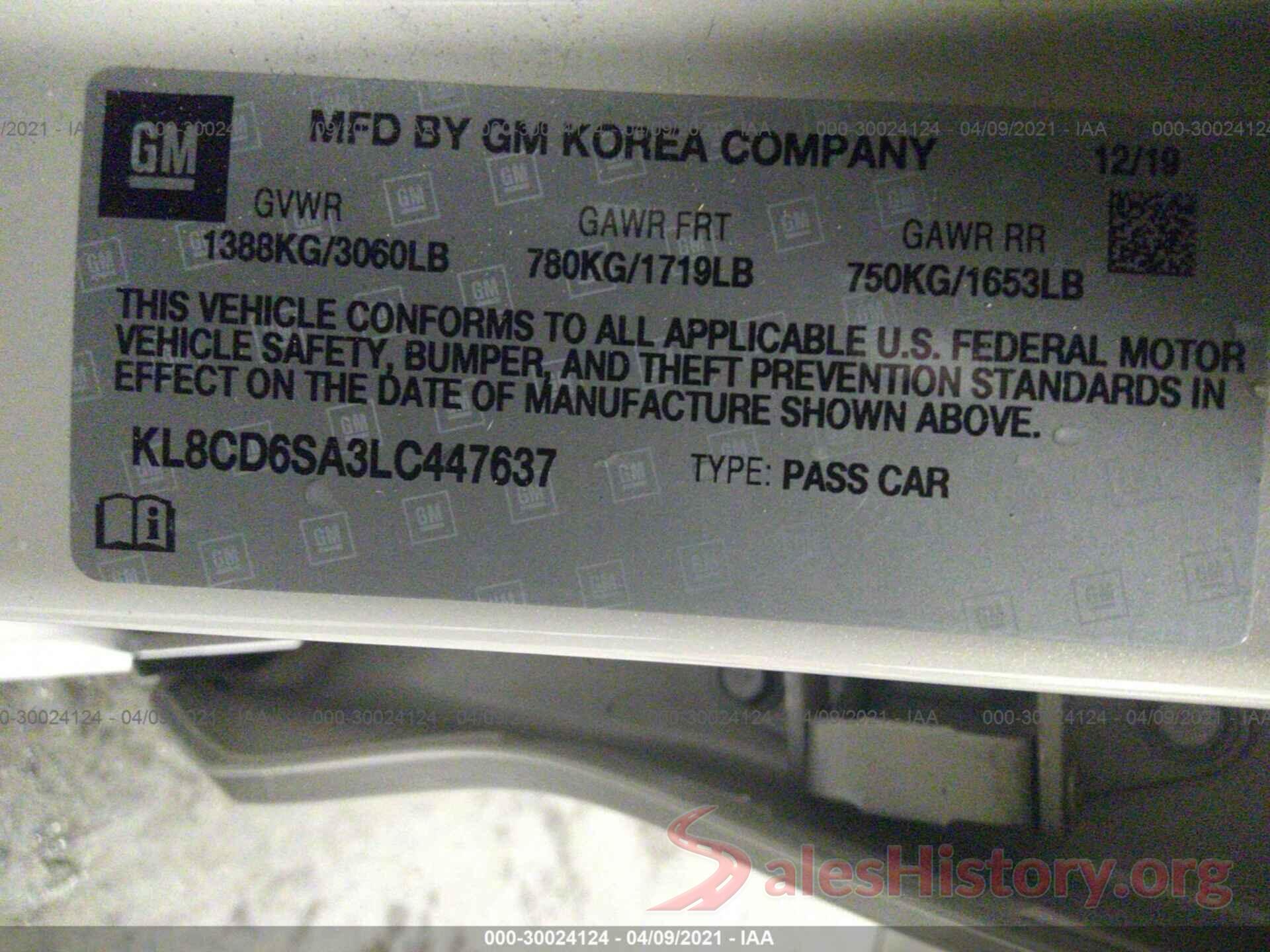 KL8CD6SA3LC447637 2020 CHEVROLET SPARK