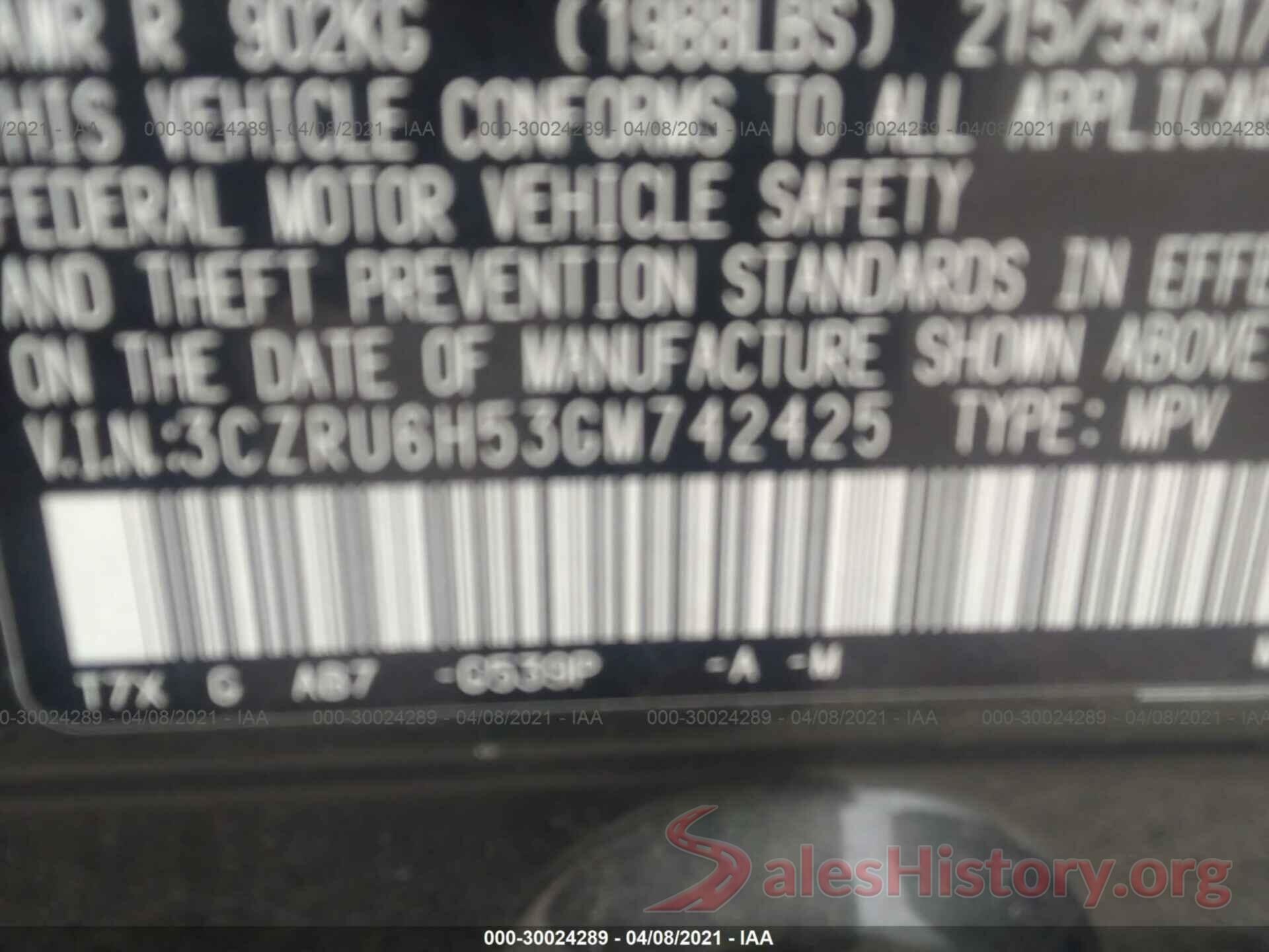 3CZRU6H53GM742425 2016 HONDA HR-V