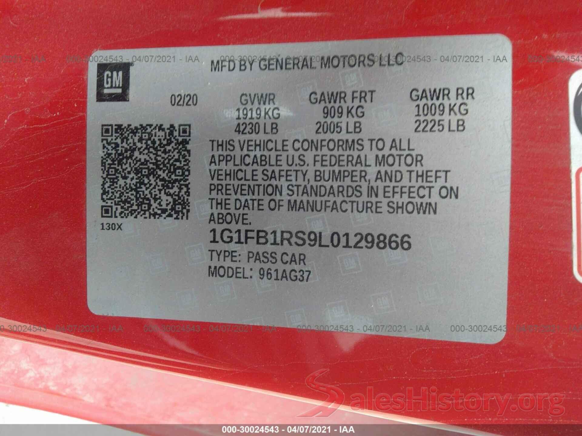 1G1FB1RS9L0129866 2020 CHEVROLET CAMARO