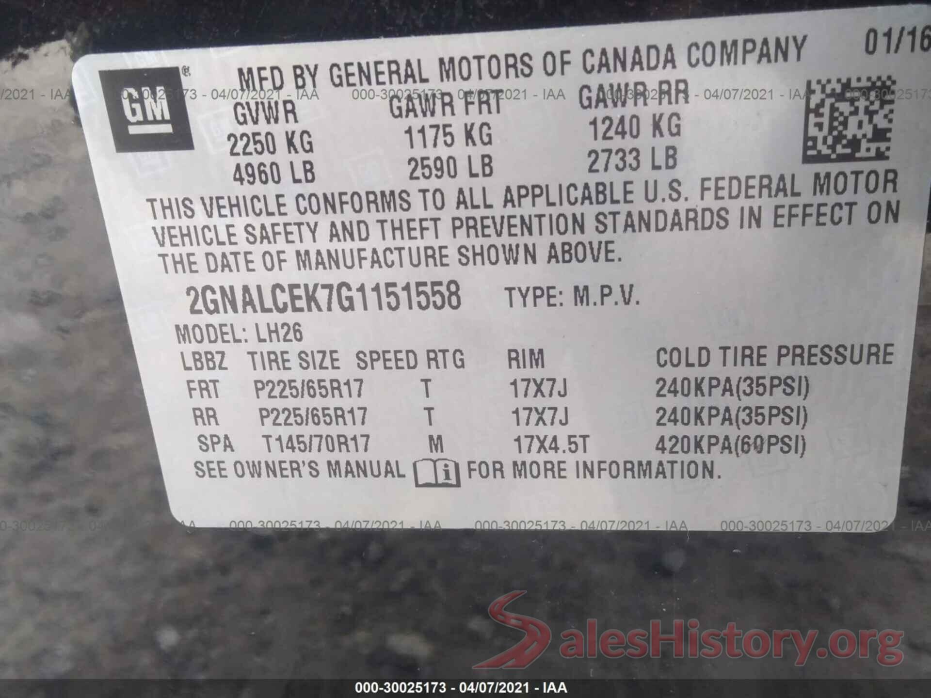 2GNALCEK7G1151558 2016 CHEVROLET EQUINOX