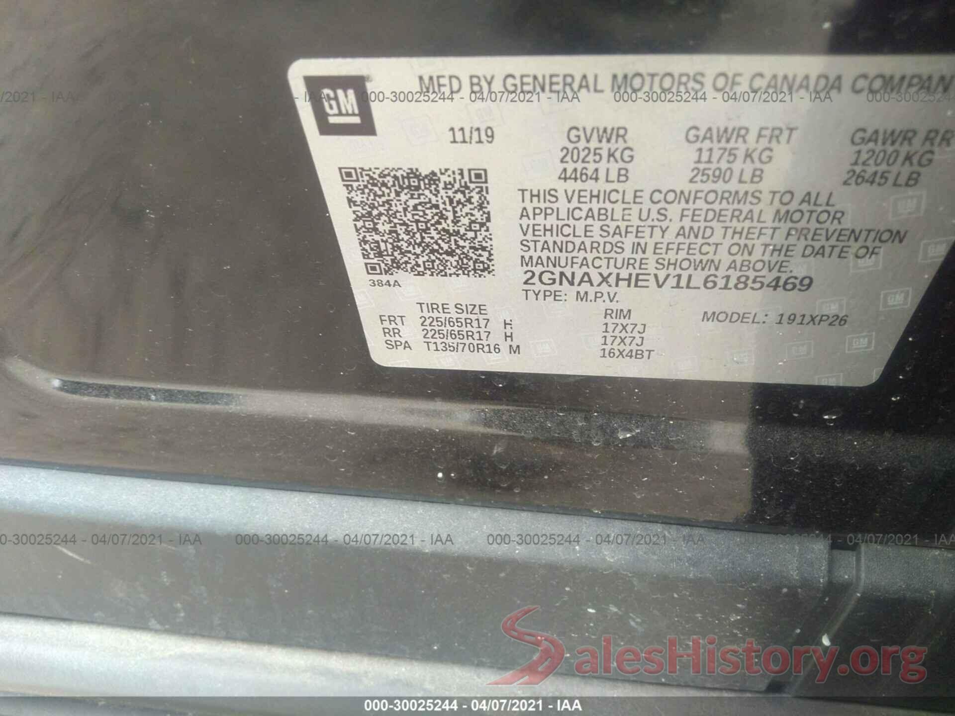 2GNAXHEV1L6185469 2020 CHEVROLET EQUINOX