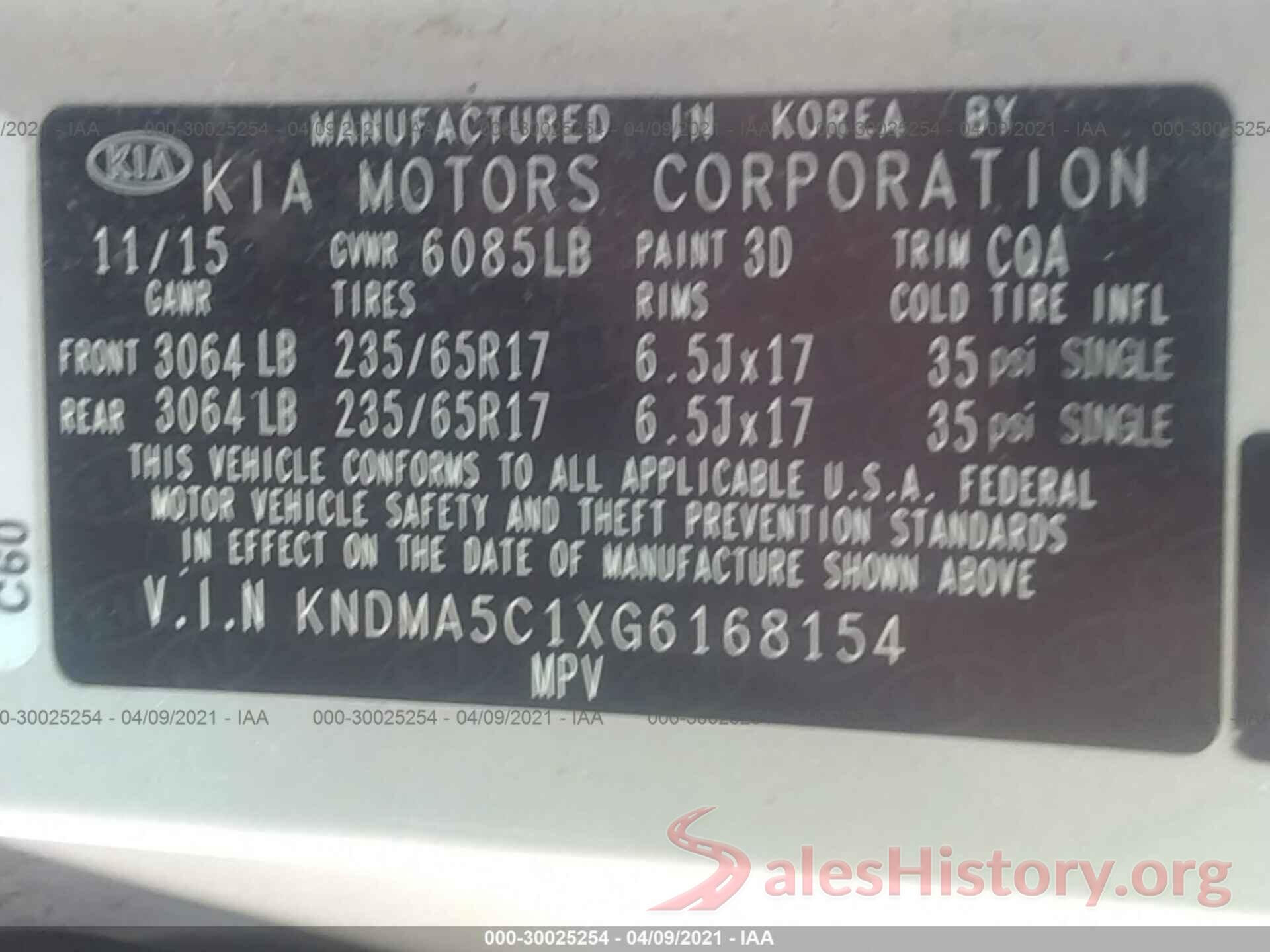 KNDMA5C1XG6168154 2016 KIA SEDONA