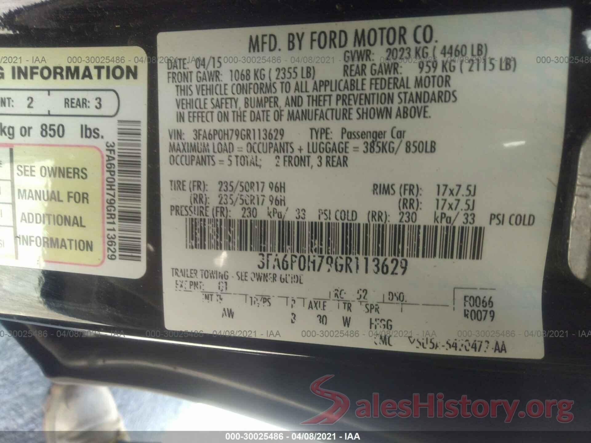 3FA6P0H79GR113629 2016 FORD FUSION