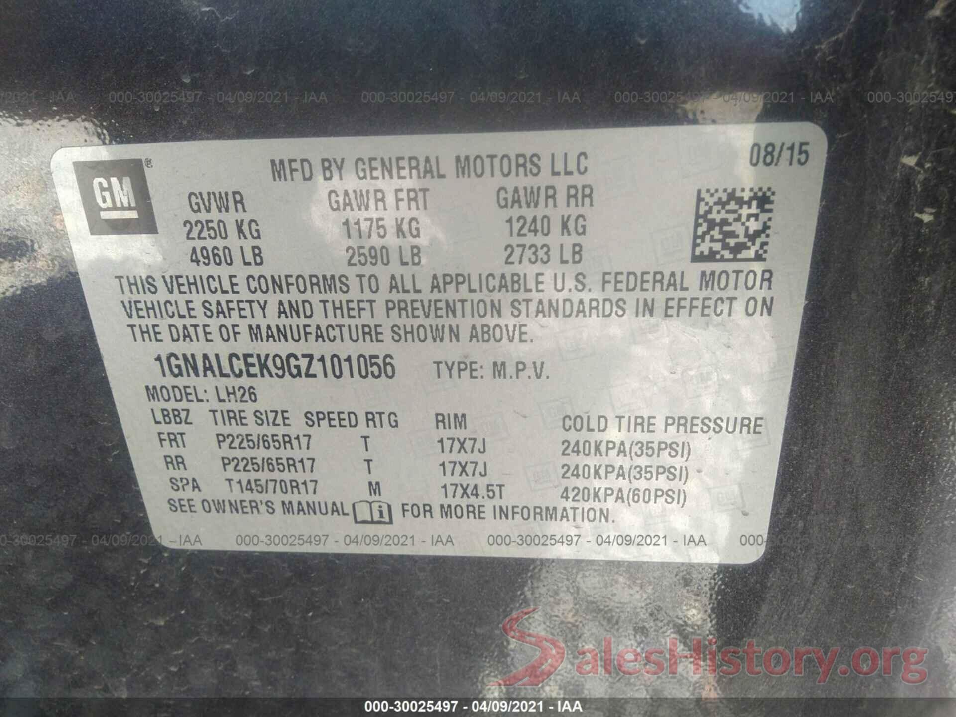 1GNALCEK9GZ101056 2016 CHEVROLET EQUINOX