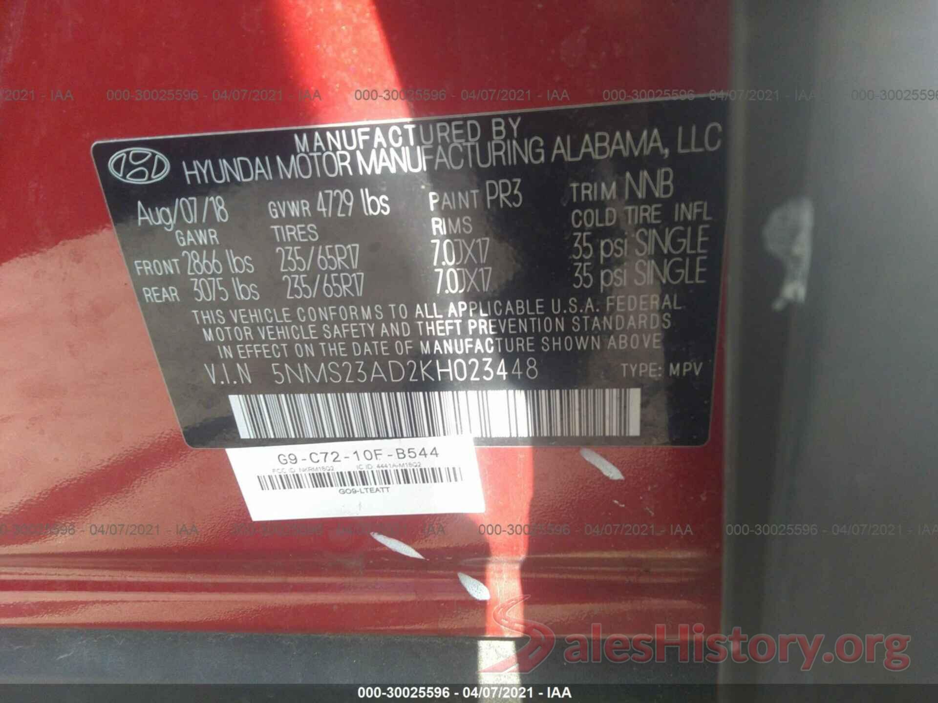 5NMS23AD2KH023448 2019 HYUNDAI SANTA FE