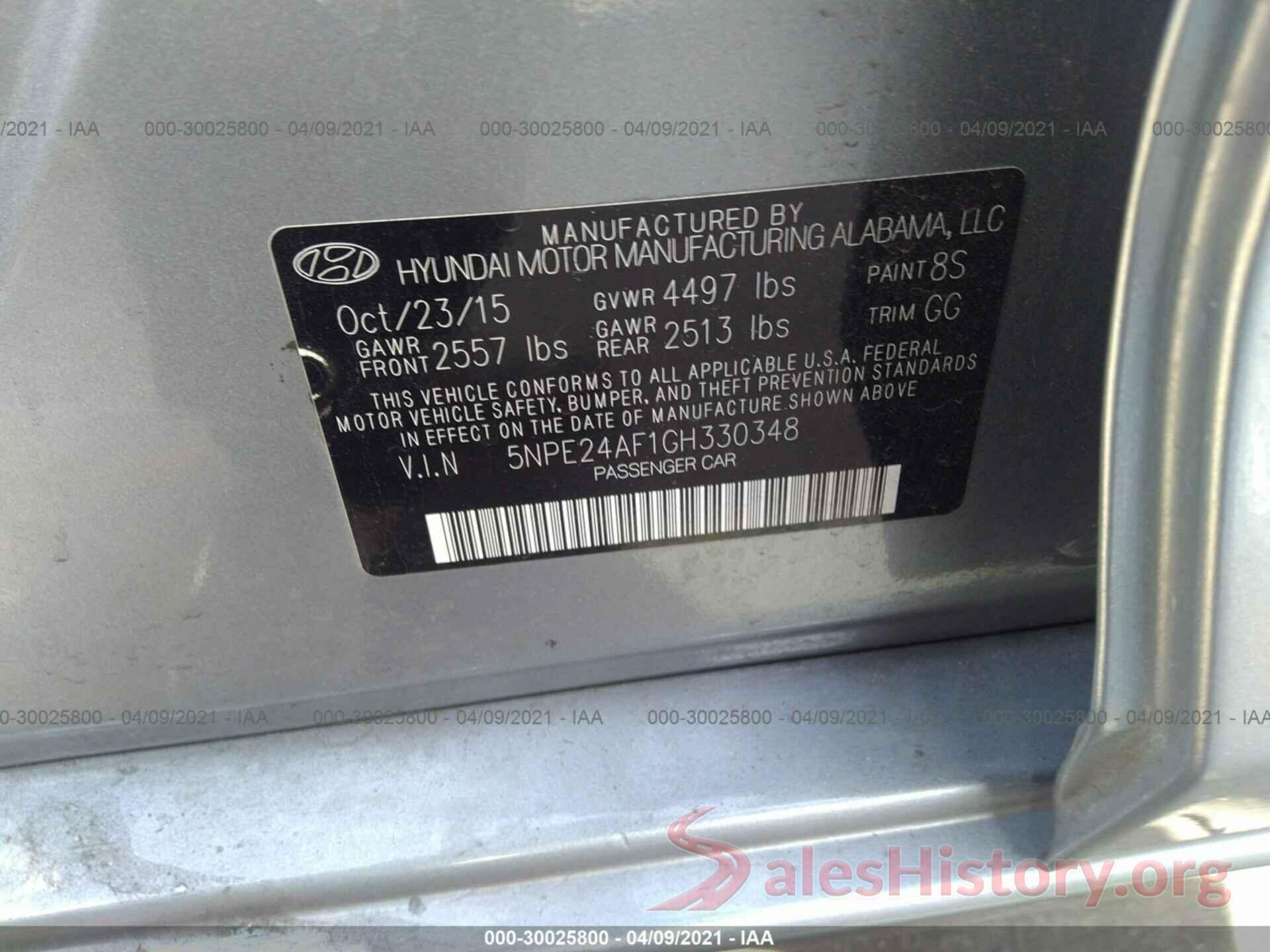 5NPE24AF1GH330348 2016 HYUNDAI SONATA