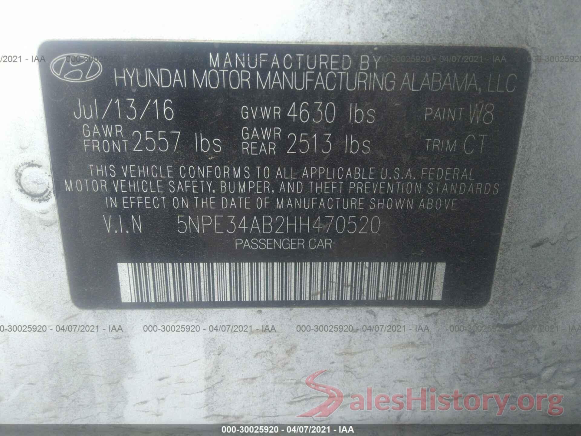 5NPE34AB2HH470520 2017 HYUNDAI SONATA